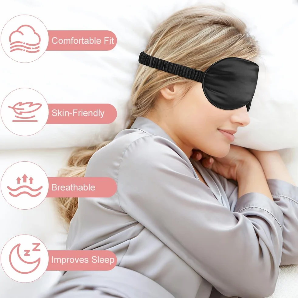 HOTUT Set di 2 mascherine da notte, Maschere per Dormire, maschera per gli occhi super liscia per Dormire, per Donna e Uomo maschera occhi e dormire antiluce cinturino elastico (Nero Rosa)