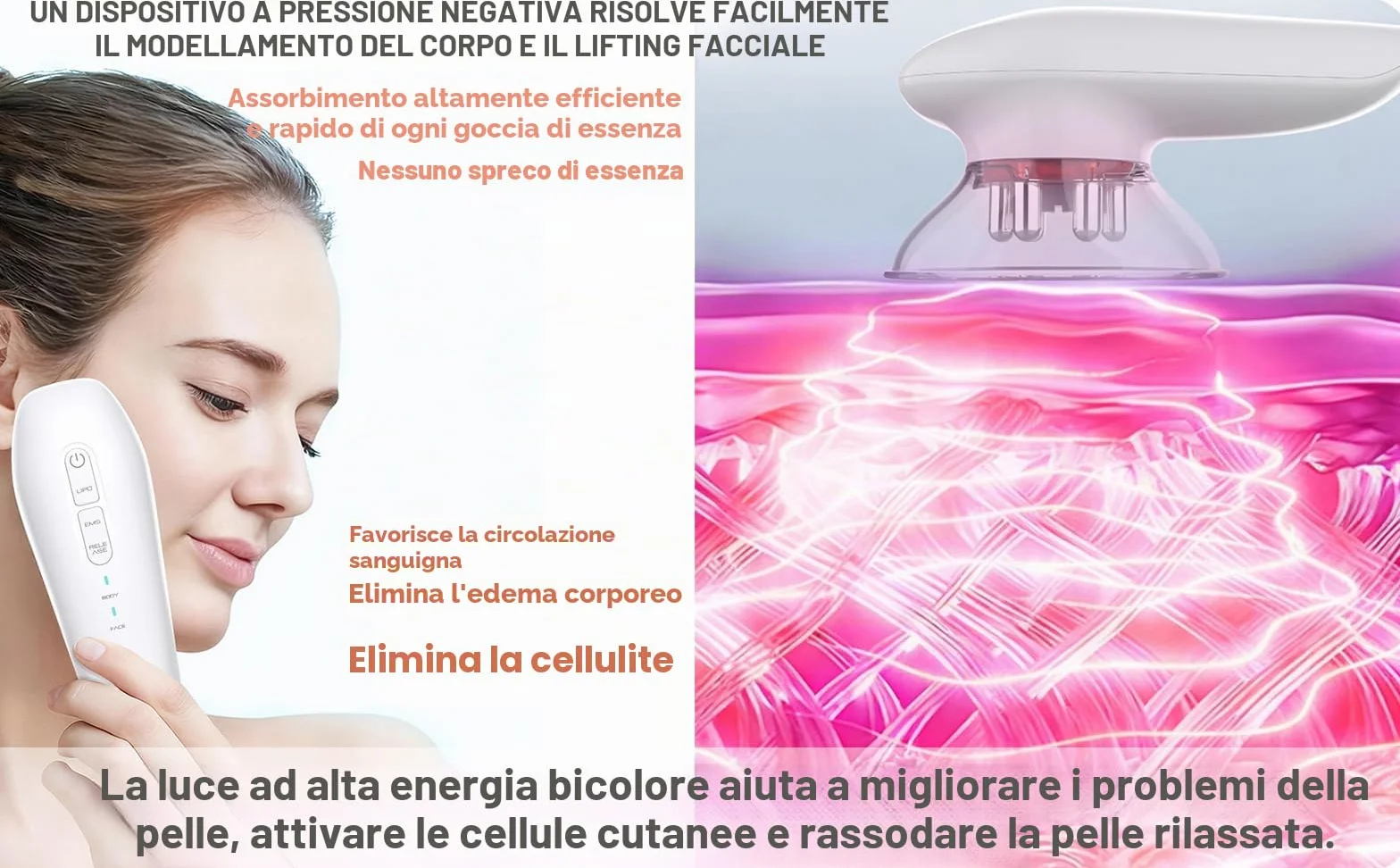 Massaggiatore Anticellulite EMS con Luce Rossa, Dispositivo di Coppettazione Elettrica per Viso e Corpo, Sculpiflex