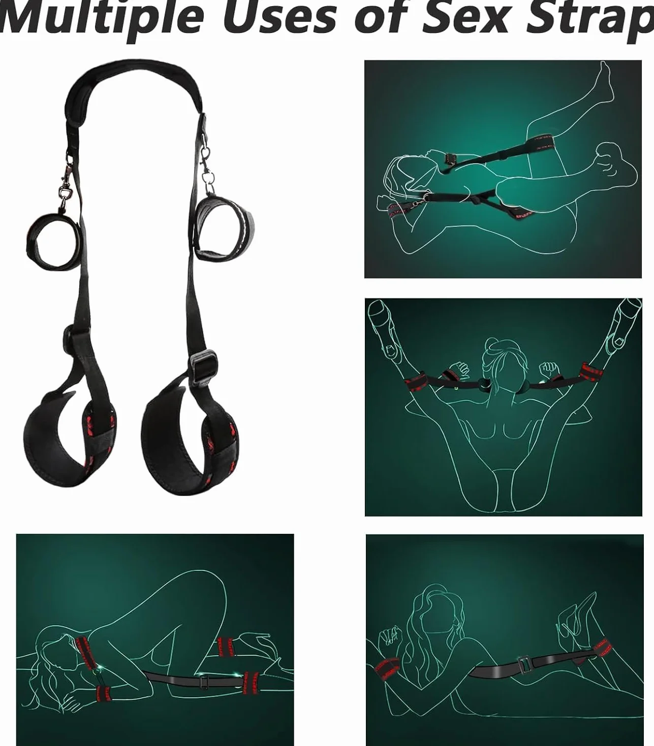 Cuscino con cintura per bondage in pelle, supporto per posizione profonda, imbracatura regolabile per coppie