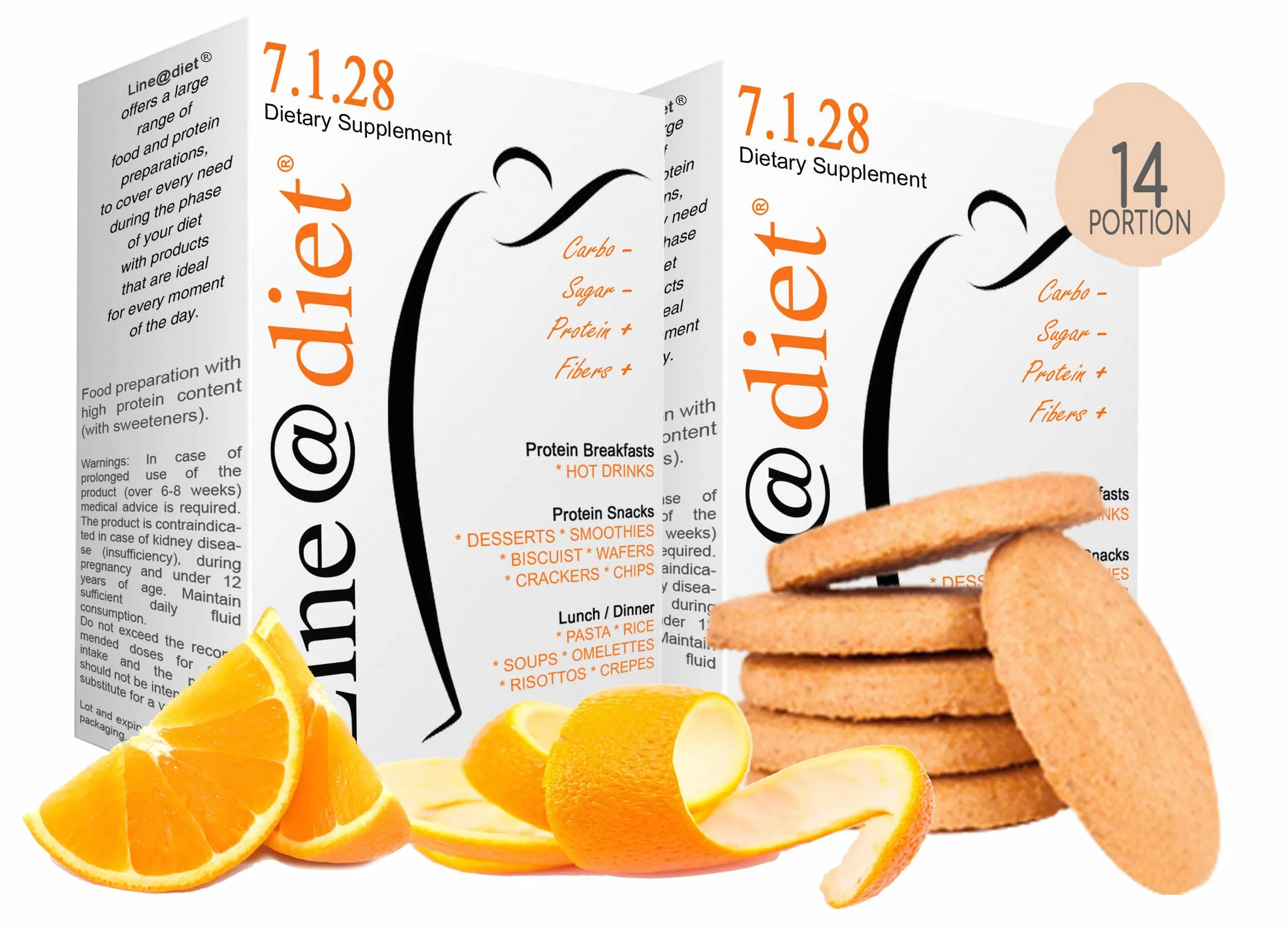 Biscotti proteici Lineadiet - 14 monoporzioni di biscotti gusto arancia - 29% proteine, ridotto contenuto di carboidrati e zuccheri (70 biscotti totali)