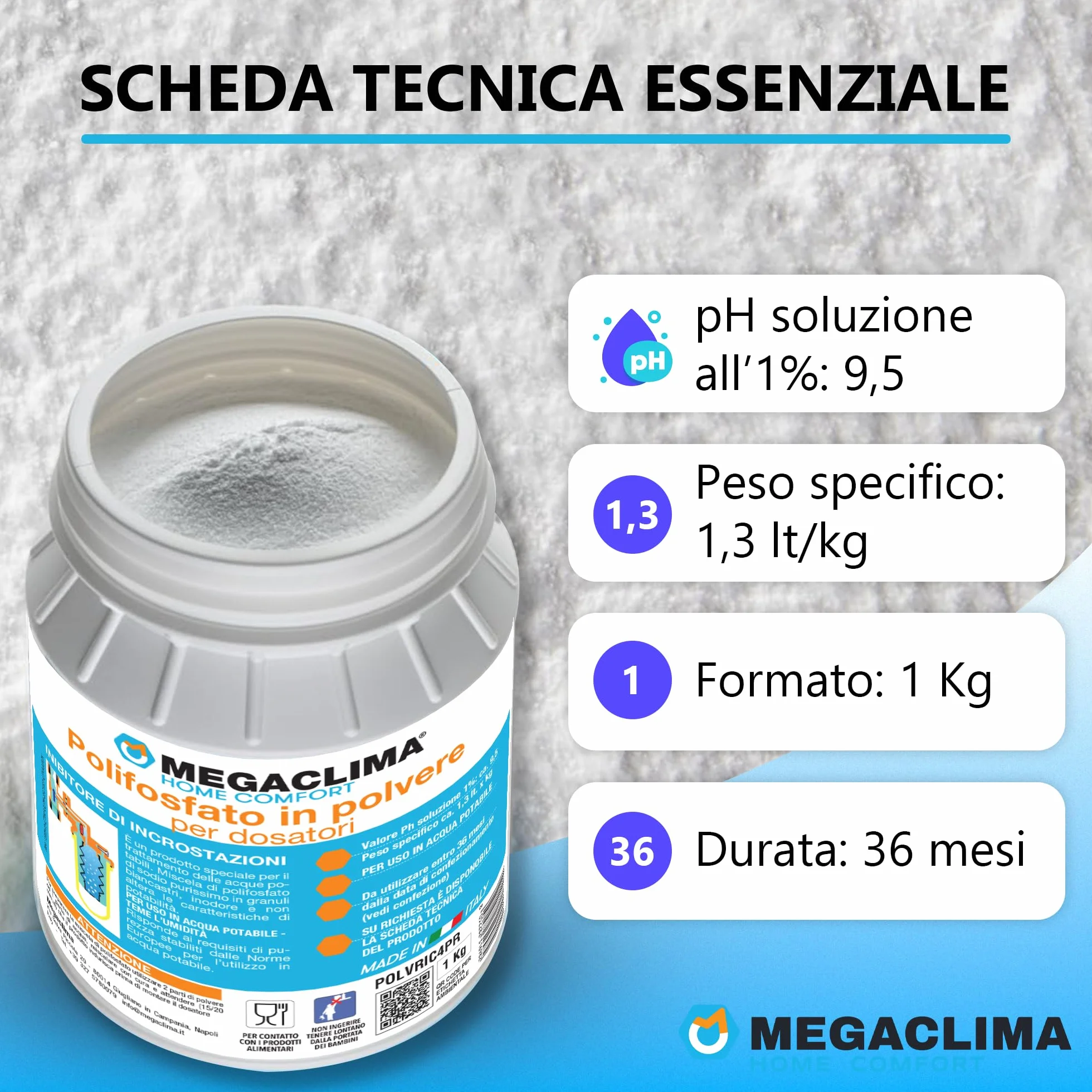 Polifosfato in Polvere 1Kg per Dosatori Anticalcare per Acqua Potabile Caldaie