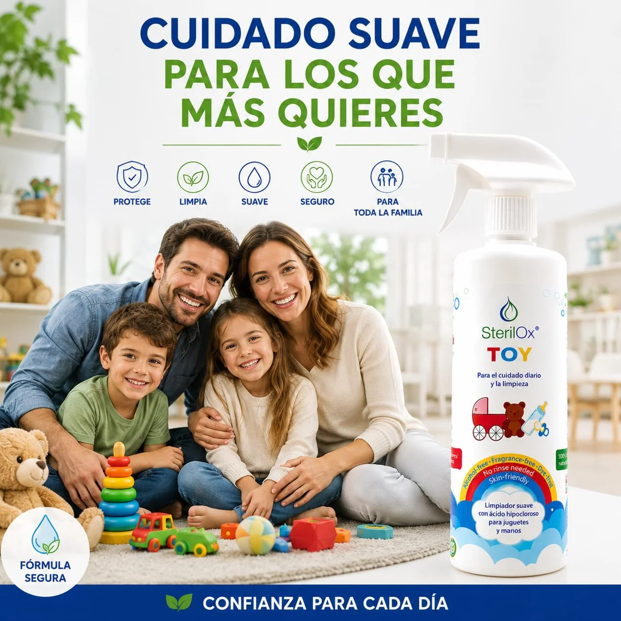 Spray detergente naturale 500 ml con acido ipocloroso per giocattoli bambini