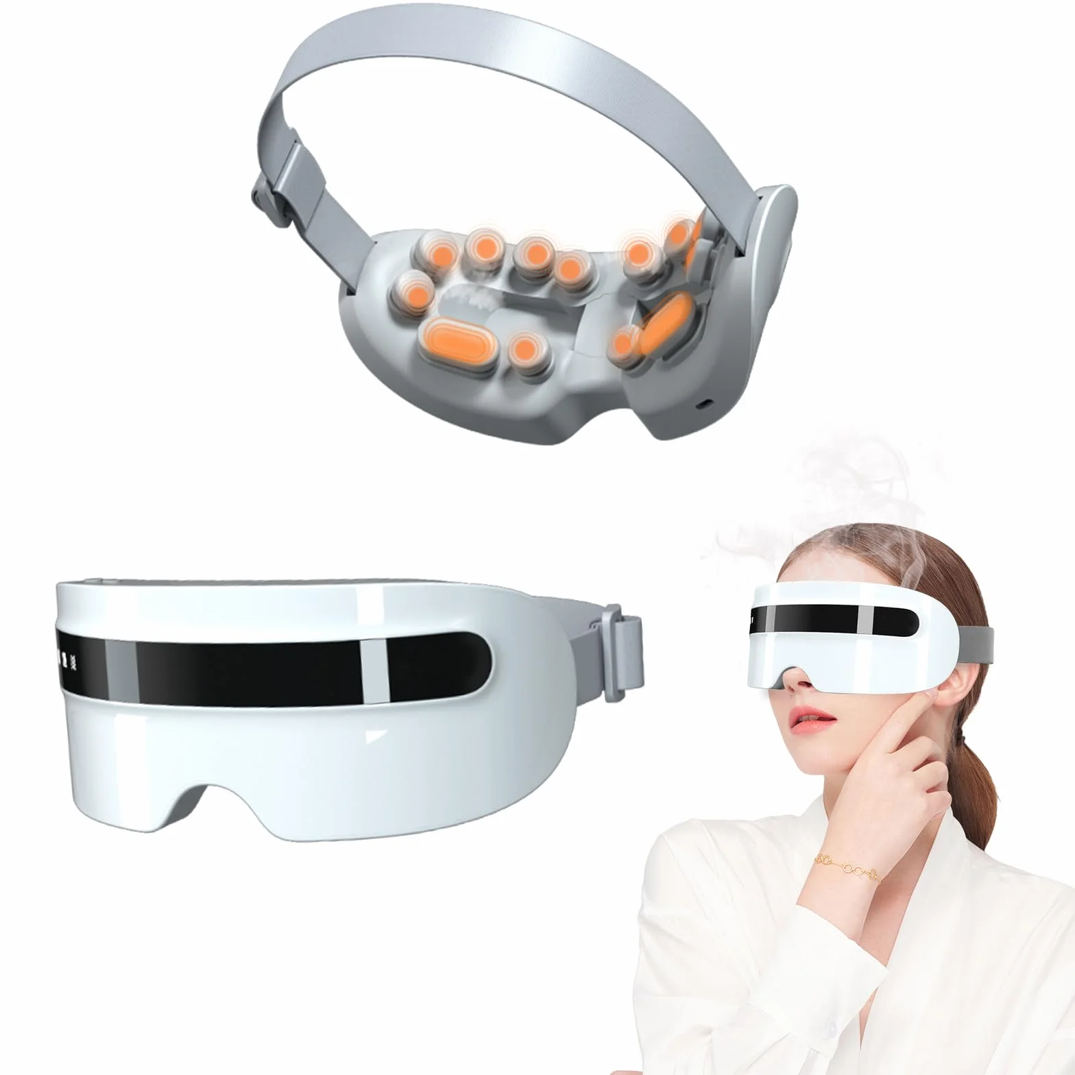 Massaggiatore per gli occhi con vapore, maschera riscaldante con vibrazione e musica Bluetooth, 5 modalità ricaricabile