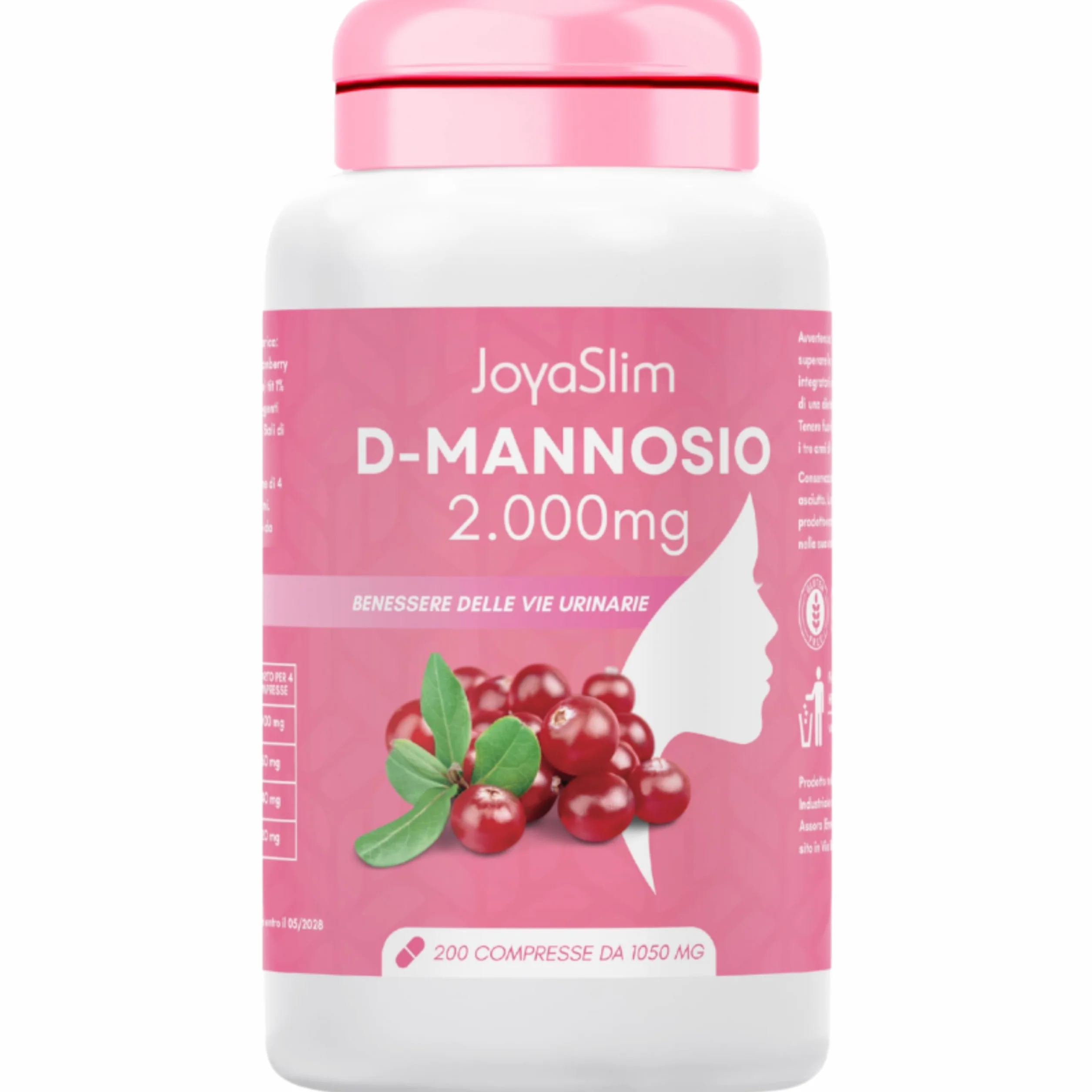 D Mannosio Puro 2000mg. JoyaSlim® Integratore Cistite e Candida. Con Acido Ialuronico, Mirtillo Rosso e Inulina. 200 Compresse (Fornitura 3 Mesi) Supporto Naturale Vie Urinarie Donna e Uomo