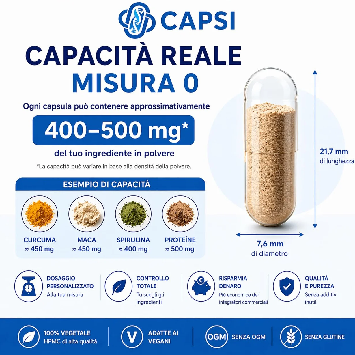 Capsule vegetariane vuote HPMC Dimensioni 0 x 100