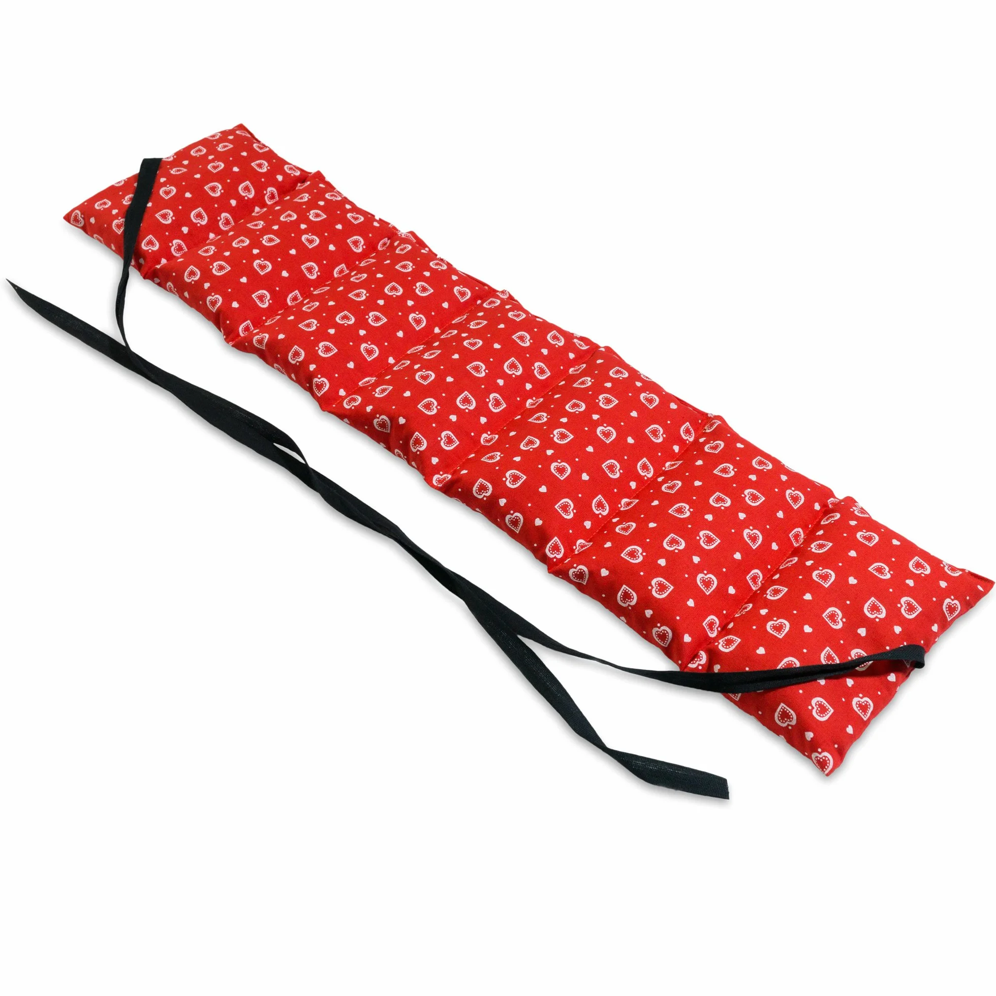 Cuscino termico con noccioli di ciliegia (65x15cm, cuore rosso, 7 compartimenti con banda da legare) Cuscino riscaldabile per la schiena, lombare, stomaco e molto altro