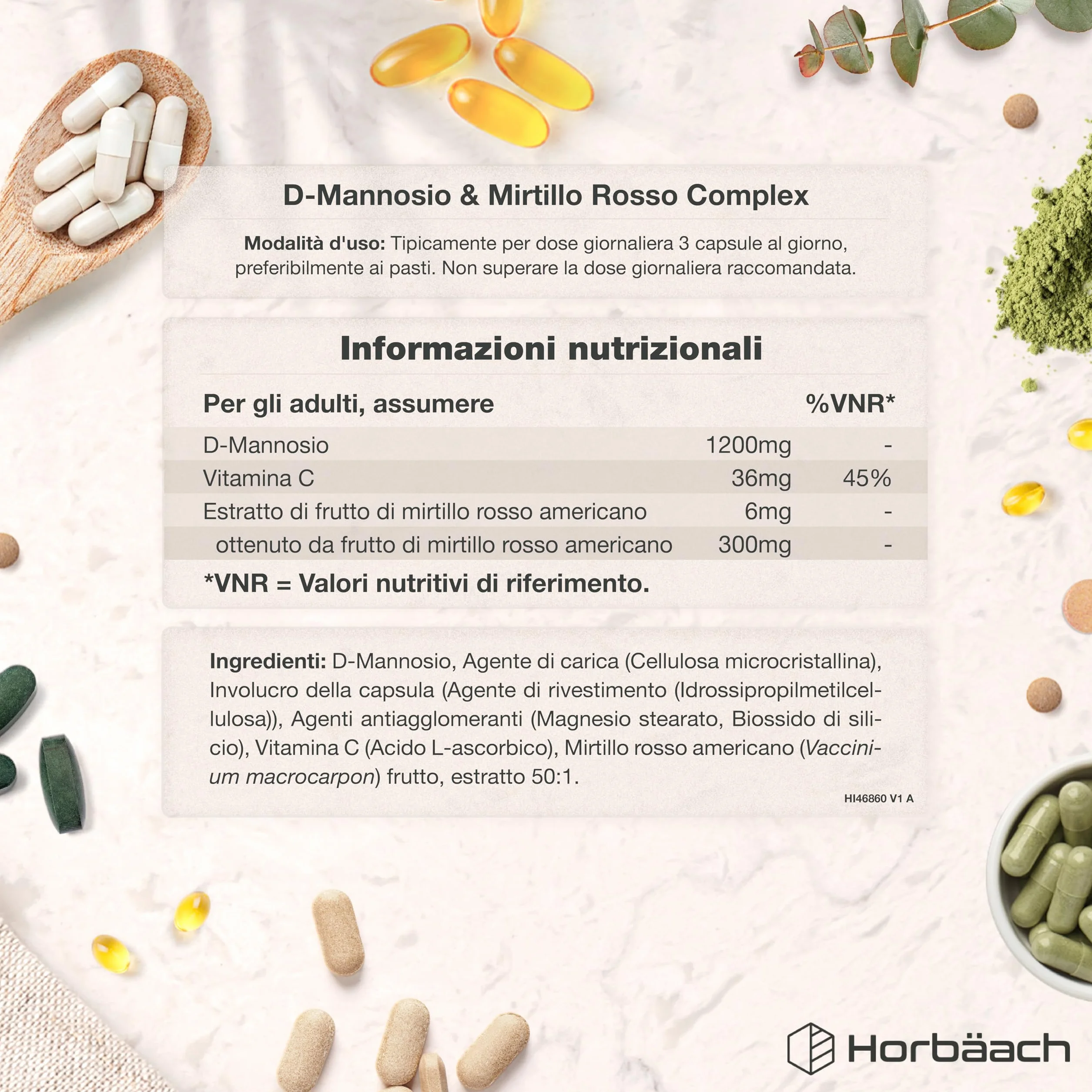 D Mannosio Cranberry 1500 mg | 120 Capsule Vegane | con Vitamina C | aiuta il Sistema Immunitario | di Horbaach