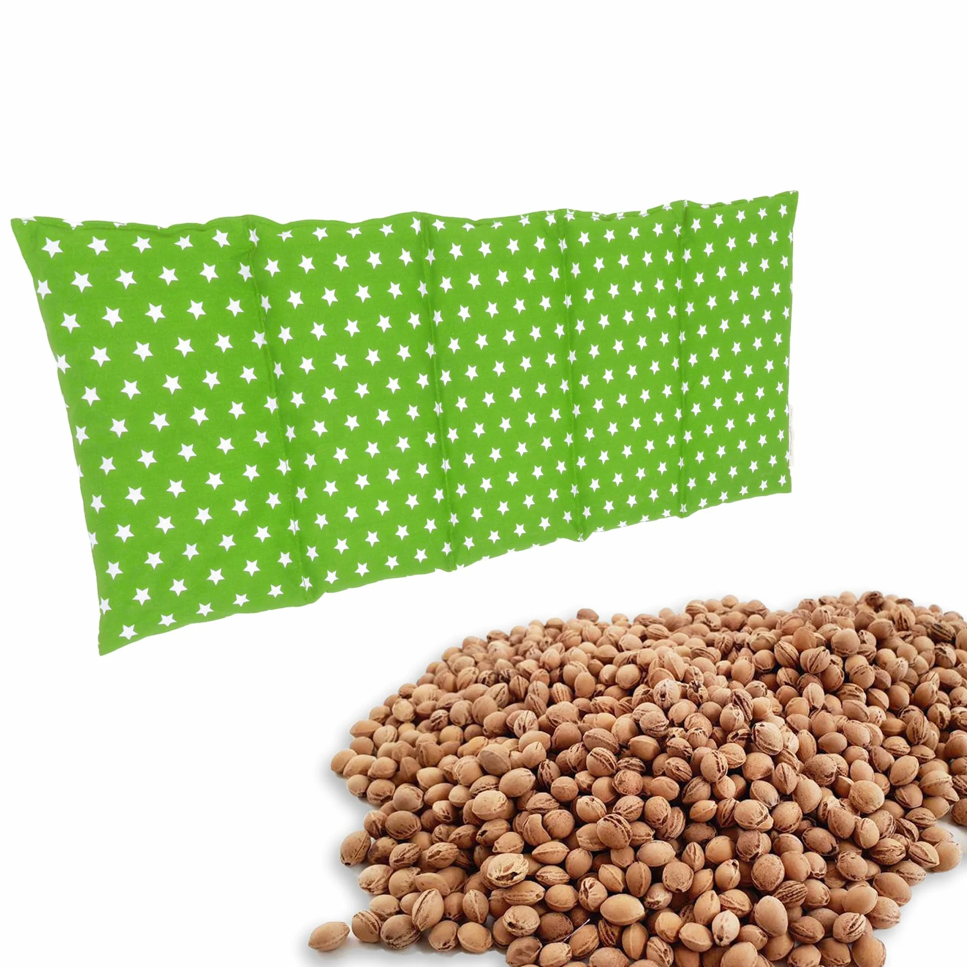 Grande cuscino con noccioli di ciliegia – Cuscino riscaldante per forno a microonde (cuscino termico) – Cuscino lungo – Cuscino con noccioli di ciliegia (verde chiaro)