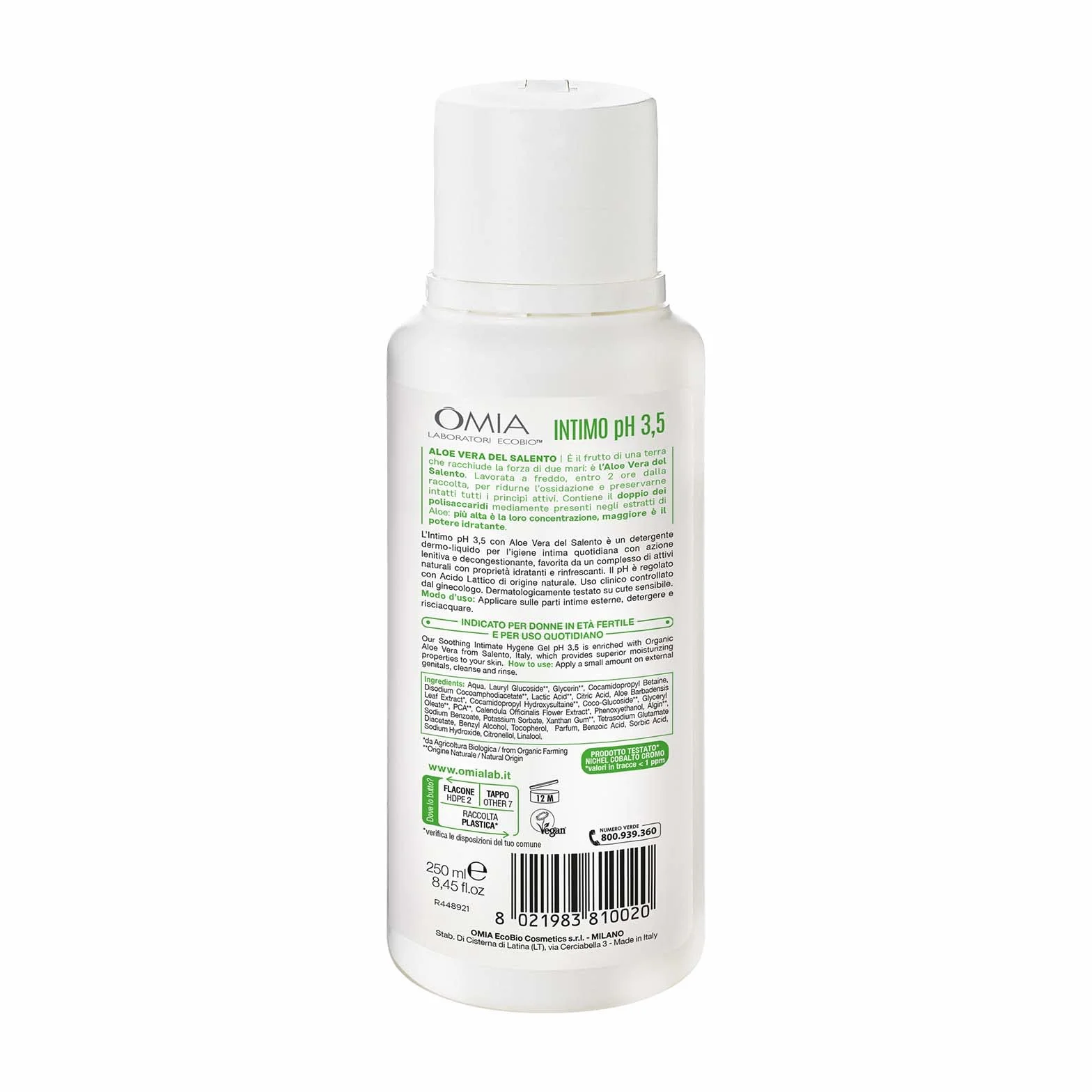 Omia Intimo Eco Bio Detergente Intimo Aloe Vera Ph 3.5 Senza Sapone Vegano 250 ml