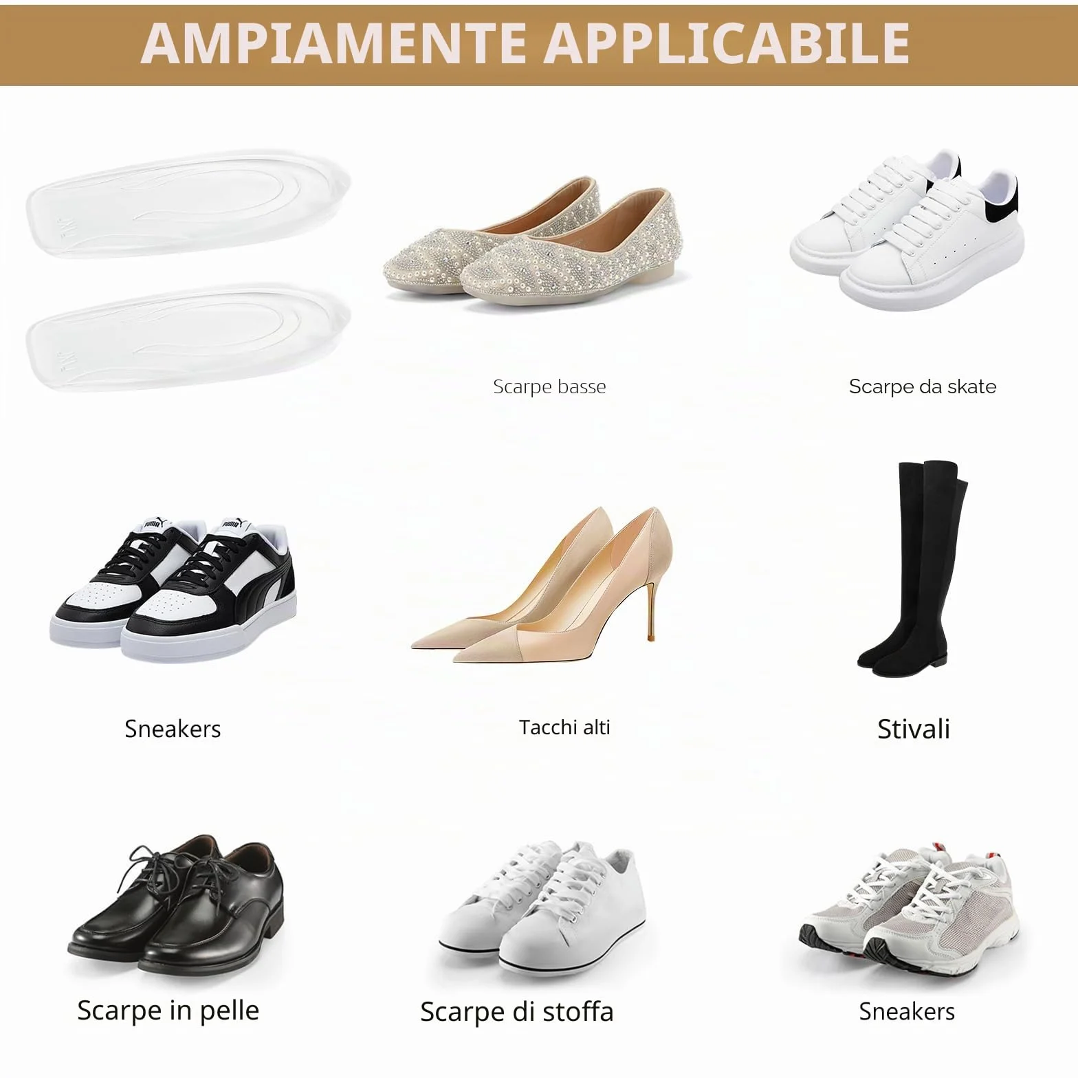 6 Pezzi Altezza Aumentando Tallone Solette, 1cm Rialzo Tallone per Scarpe, Solette Rialzate Uomo Donna, Talloniera in Gel di Silicone di Altezza Solette (1 cm)