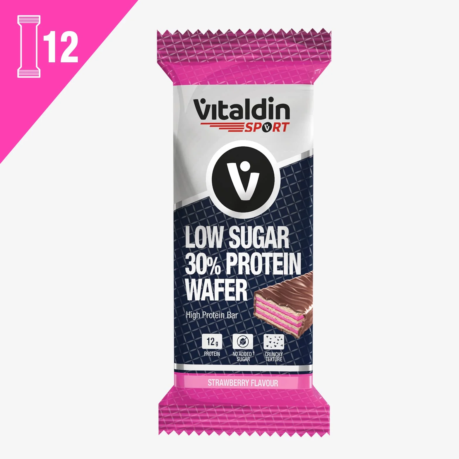VITALDIN SPORT Low Sugar 30% Protein Wafer Fragola 12 Barrette Proteiche 40g Cioccolato Fondente