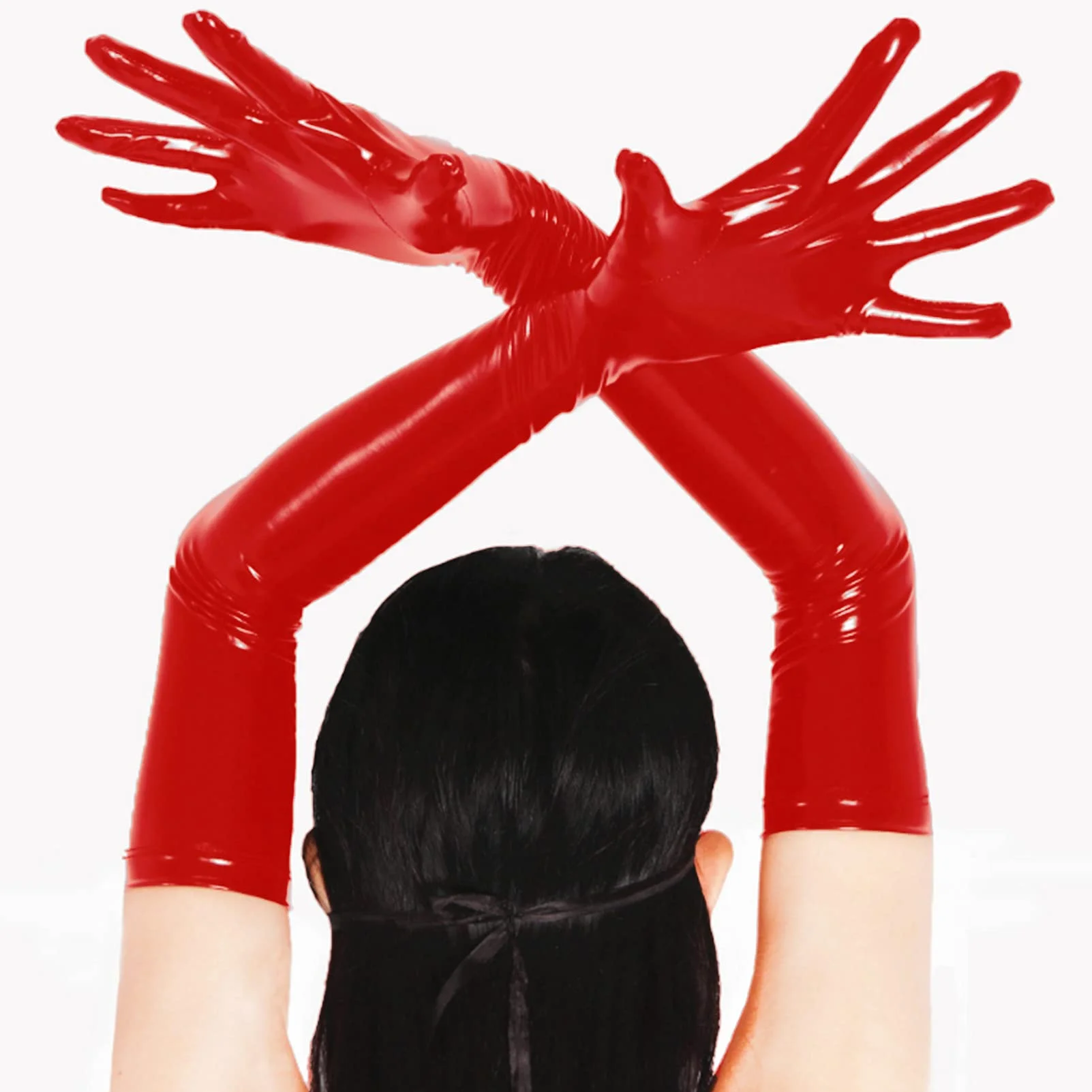 Doomiva Wetlook Guanti Lunghi da Donna in Ecopelle Rosso S
