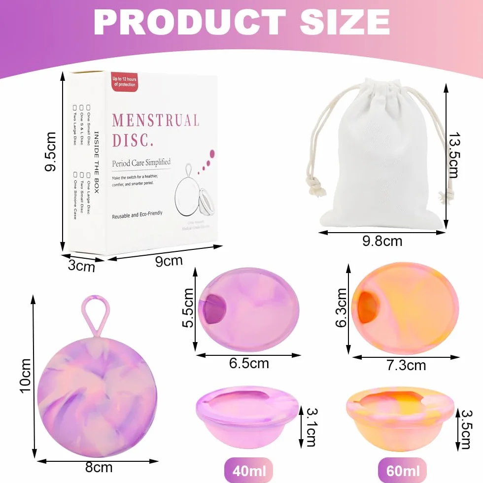 Coppetta mestruale 2 dischi mestruali taglie S+L con tasche portaoggetti,Silicone medico al 100% a tenuta stagna,disco mestruale riutilizzabile e alternativa sostenibile ai tamponi