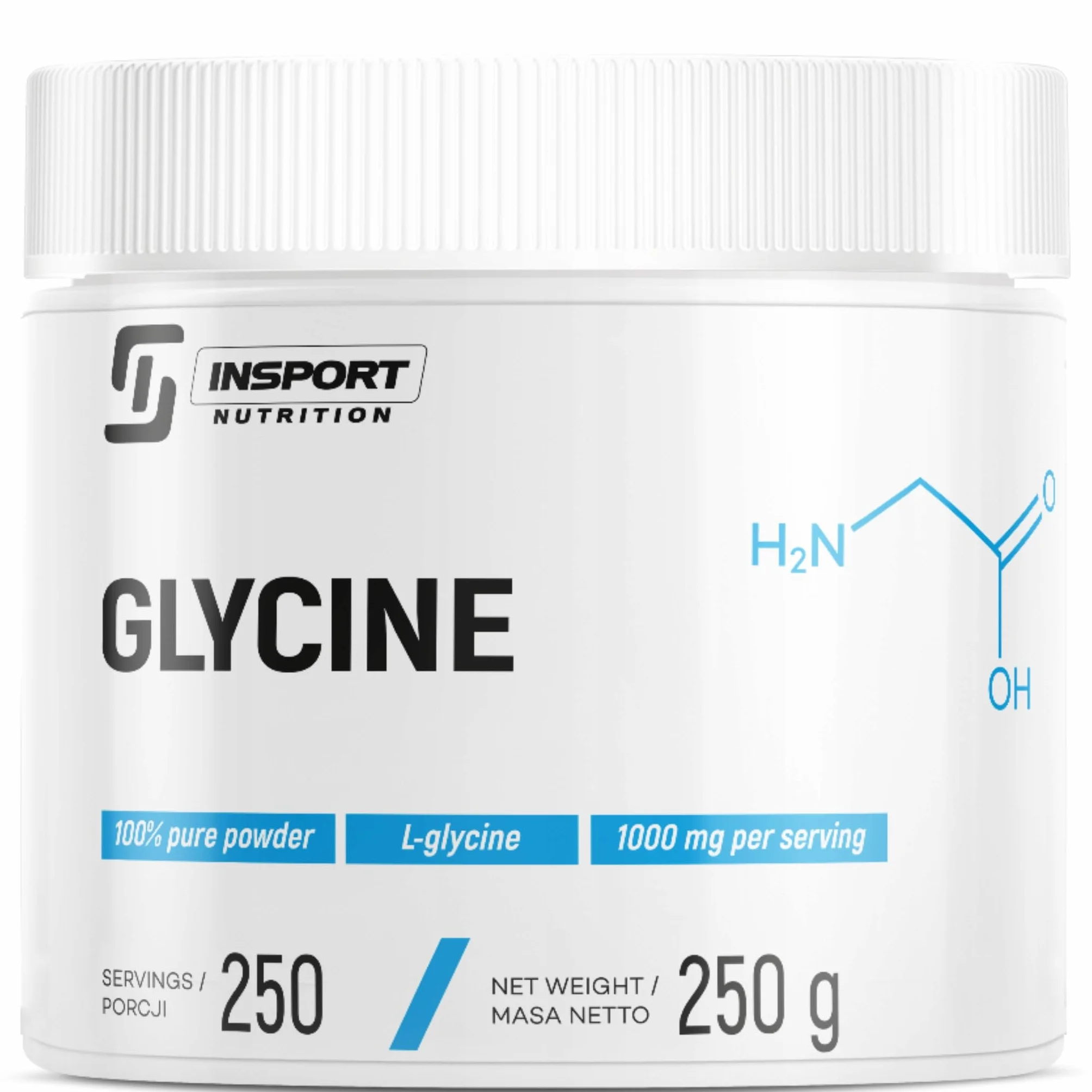 Glicina in Polvere 250g | L-Glicina Pura per Sistema Nervoso, Sonno e Muscoli | Integratore Antistress Naturale | INSPORT