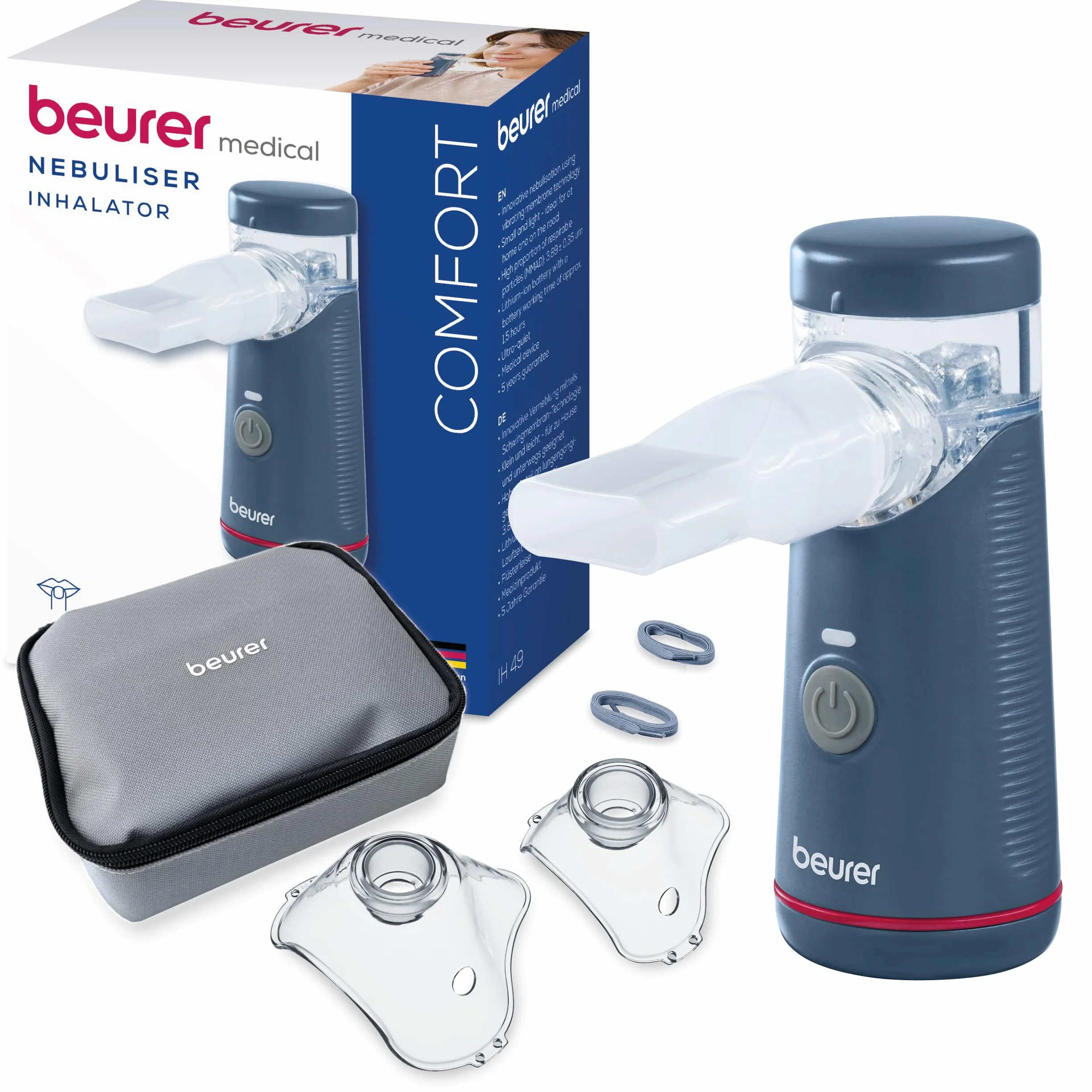 Beurer IH 49 Aerosol, inalatore portatile per bambini e adulti, ricaricabile, silenzioso