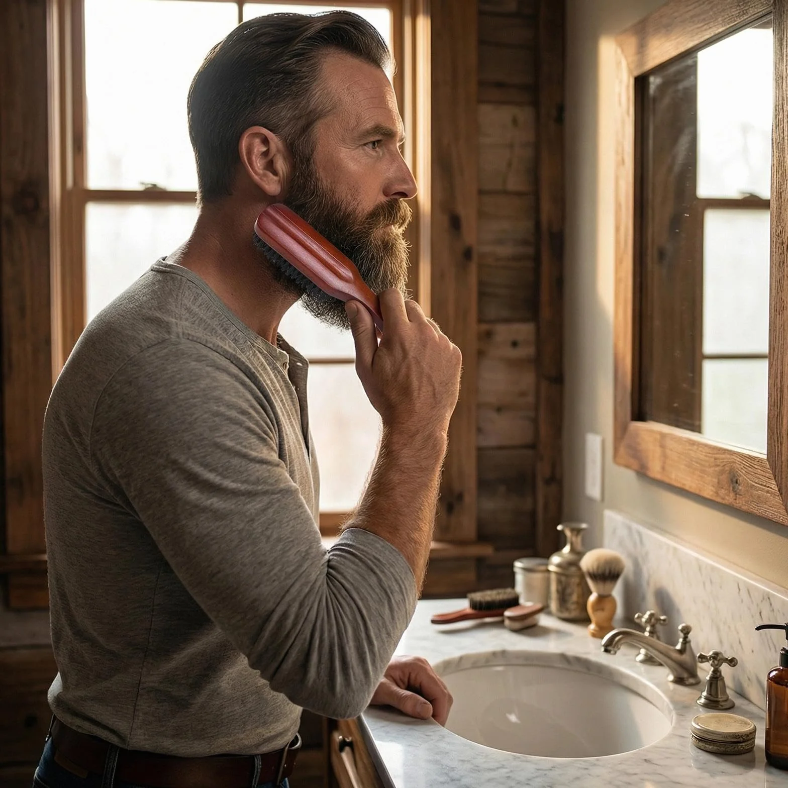 Spazzola Setole Cinghiale Spazzola Barba Uomo Pettine Barba Regali Uomo per Capelli Lisci Spazzolo la Cura di Baffi Spessa Grossolana e Riccia Cura e Styling Quotidiana
