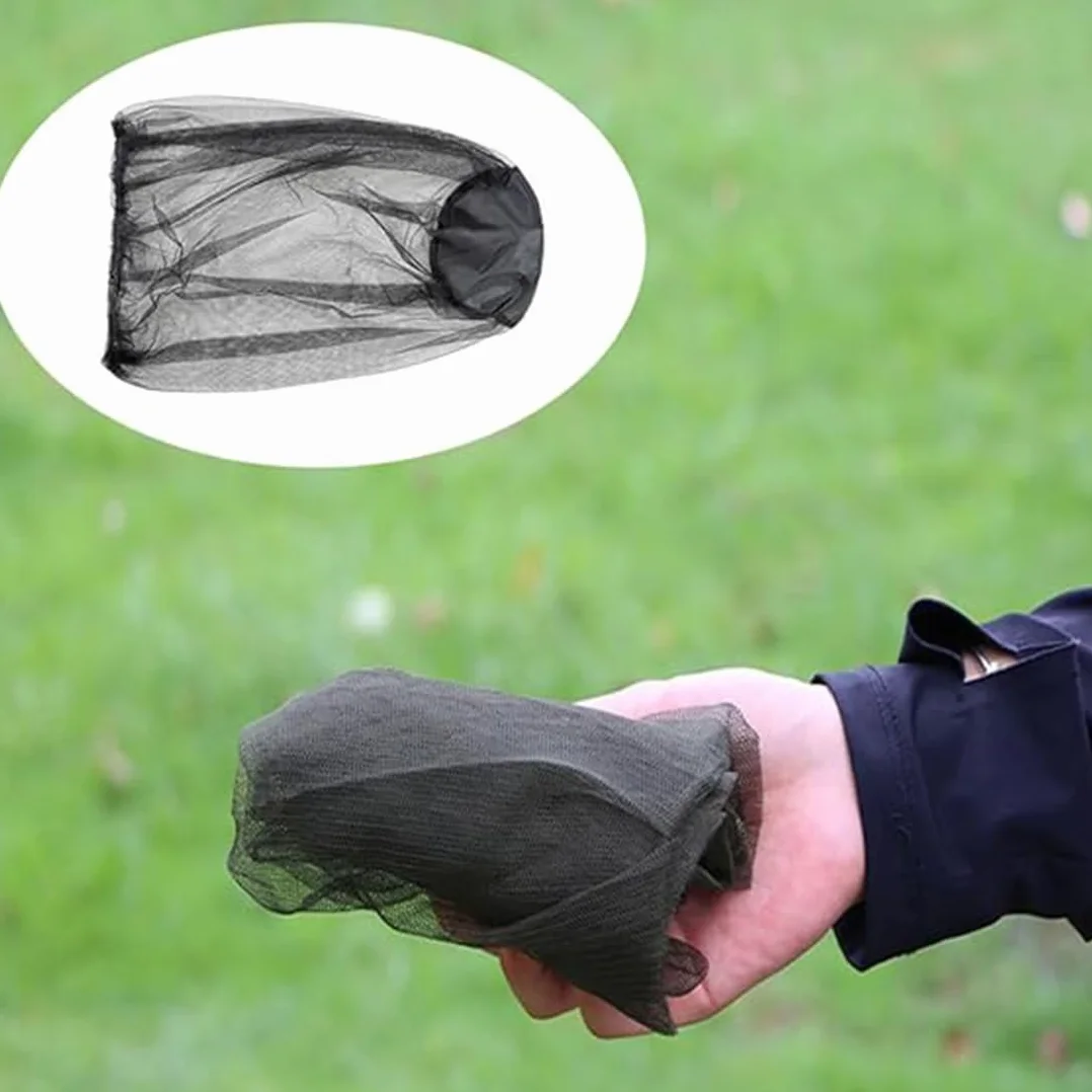 Cappuccio a Prova di Zanzara 2 Pezzi con 2 Borse Portaoggetti Zanzariera Cappello Testa Leggero Resistente Protezione Insetti (Nero+Verde)