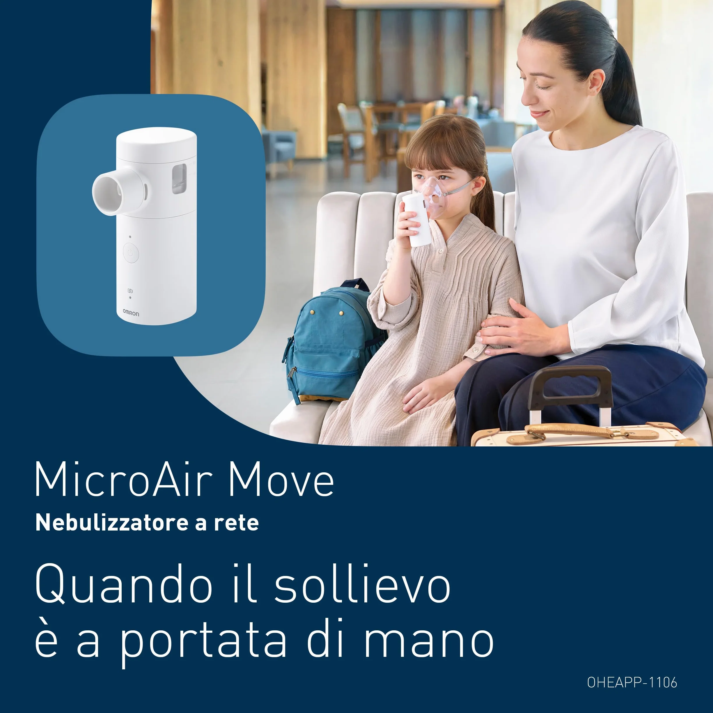 OMRON MicroAir Move Aerosol Mesh Portatile Silenzioso Macchina Aerosol Adulti Bambini Ricaricabile USB-C Design Compatto