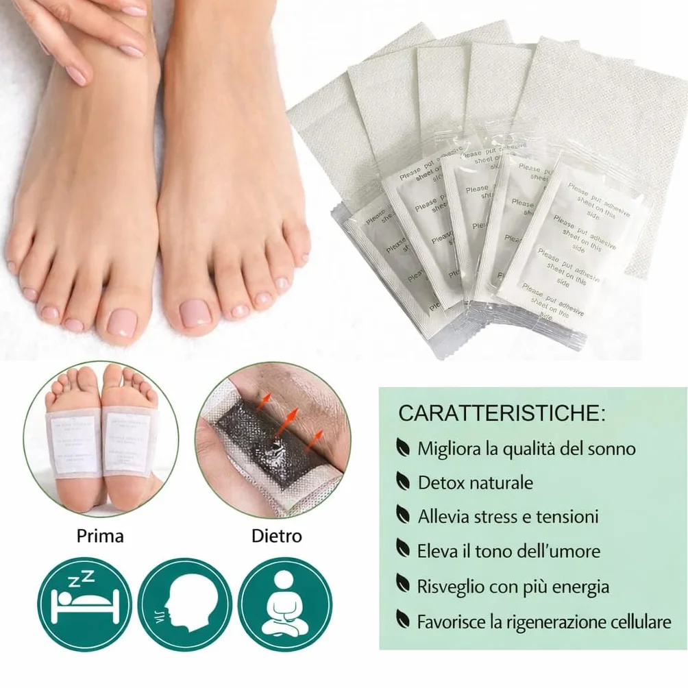 Cerotti Detox Piedi 100 Pezzi, Patch Rimuovere Tossine, Migliorano Circolazione e Sonno