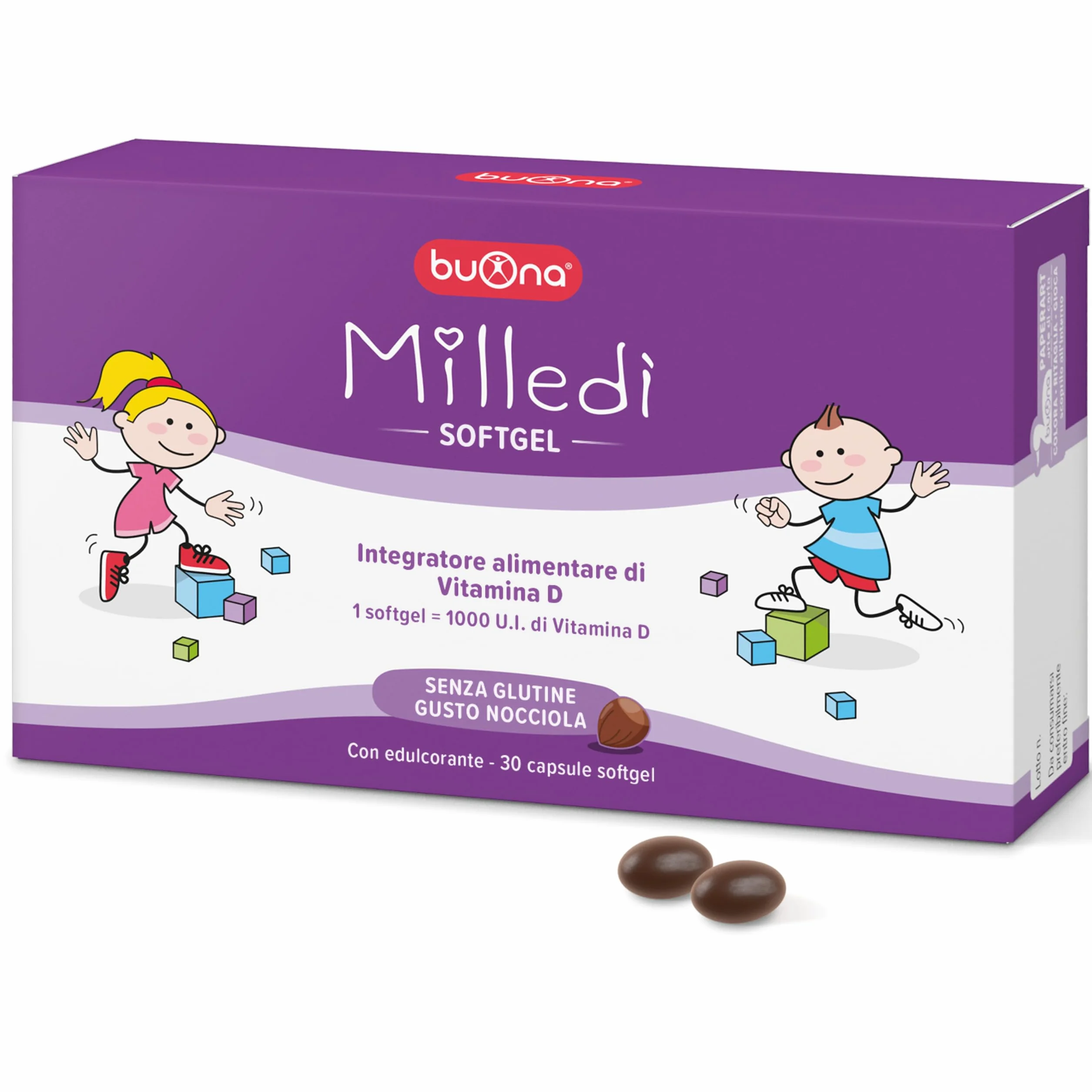 Buona Milledì Integratore Alimentare Vitamina D3 Bambini 30 Softgel Masticabili Gusto Nocciola