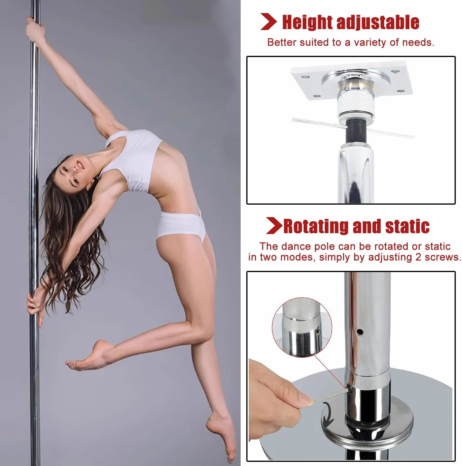 Bastoni da spogliarellista 45 mm a soffitto con asta di prolunga palo da ballo statico rotante