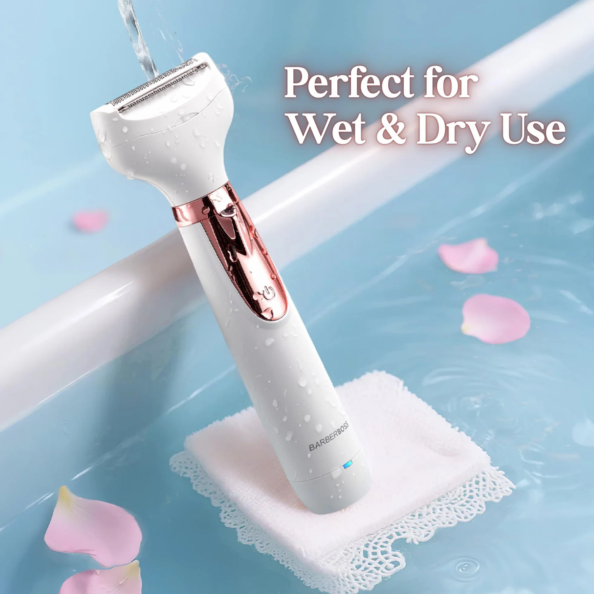 BarberBoss Rasoio elettrico donna 5 in 1, Kit epilazione ricaricabile, Rasoio per donna per corpo, bikini, viso, naso e sopracciglia, Rasoi donna senza fili Wet & Dry, Epilatore per viso, QR-8005