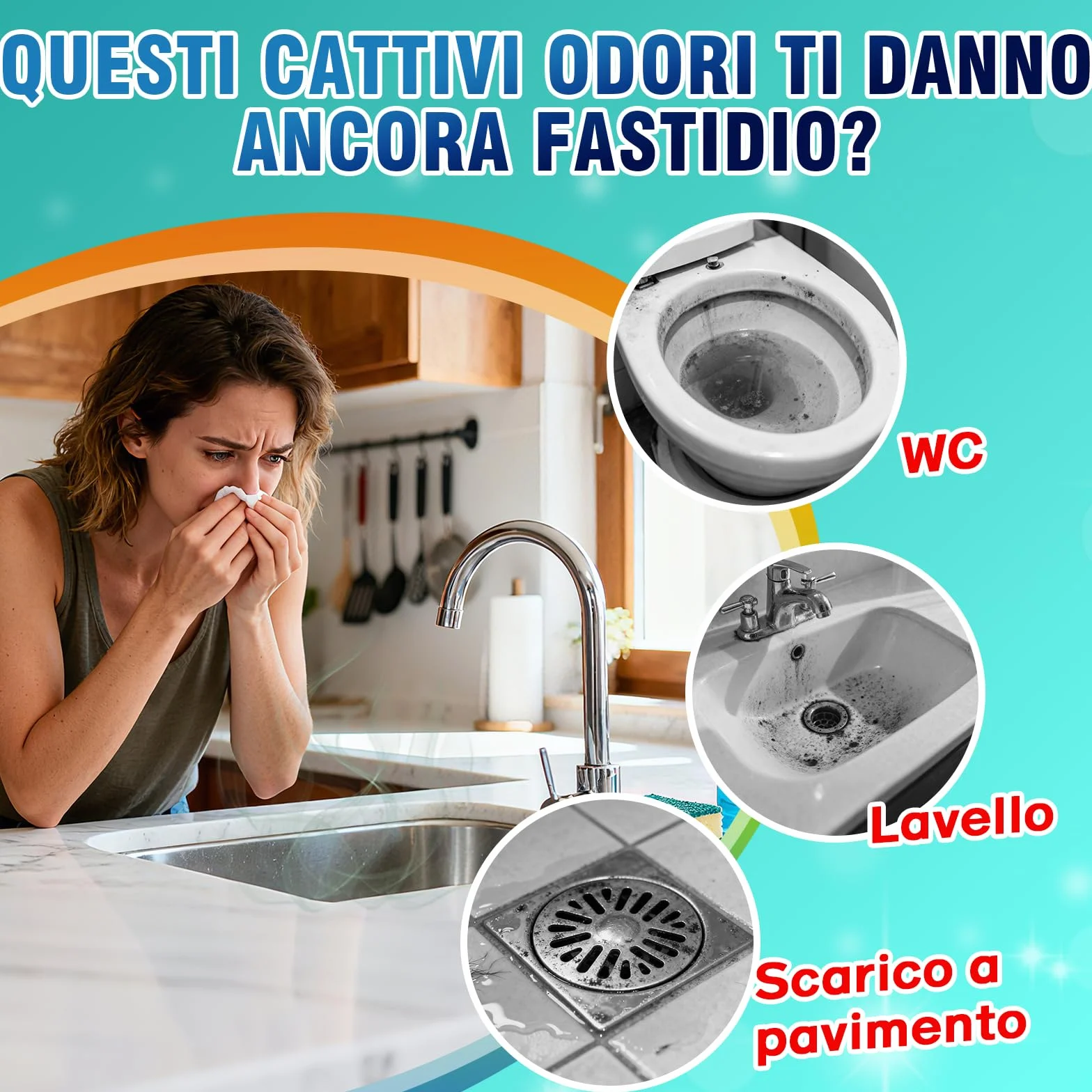 Pastiglie per la Pulizia degli Scarichi Maleodoranti 25 Compresse Effervescenti Elimina Odori Lavandino WC Doccia Cucina PVC Acciaio