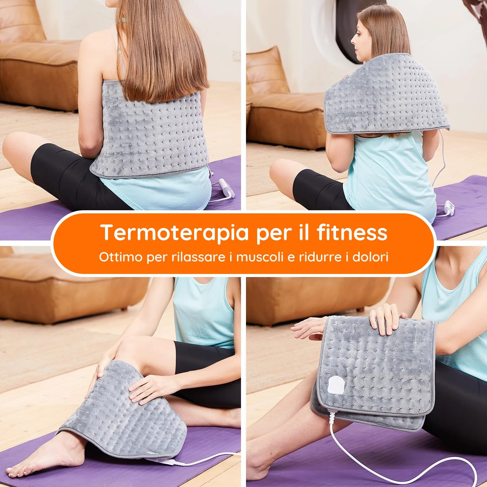Cuscino Termoforo Elettrico Riscaldante 60x30cm, per alleviare il dolore, schiena collo spalle addome braccia e gambe, Spegnimento automatico in 90 minuti, 10 livelli di calore, lavabile in lavatrice