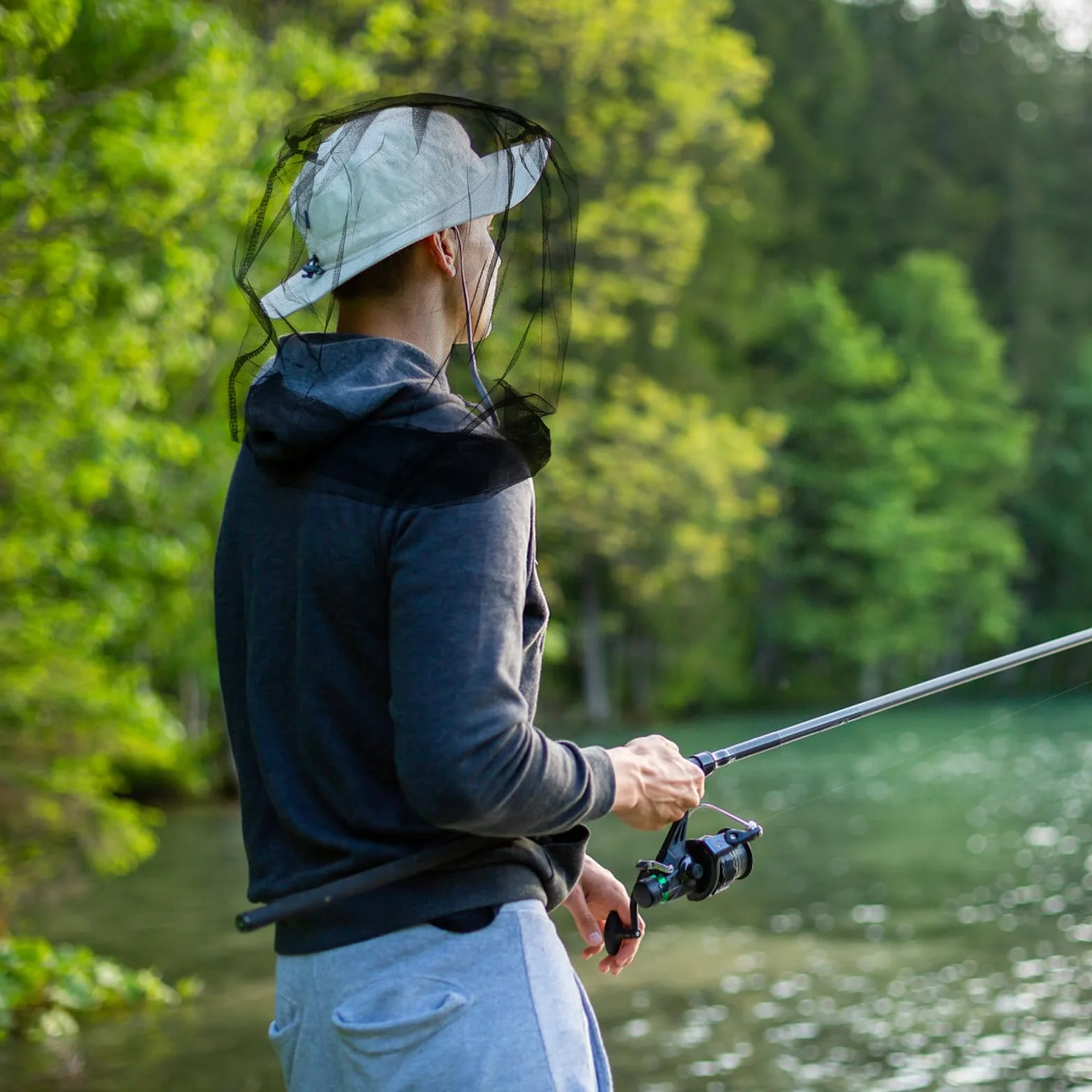 Cappello con Zanzariera Nero, Rete Anti Insetti per Viso, Campeggio Escursionismo Pesca