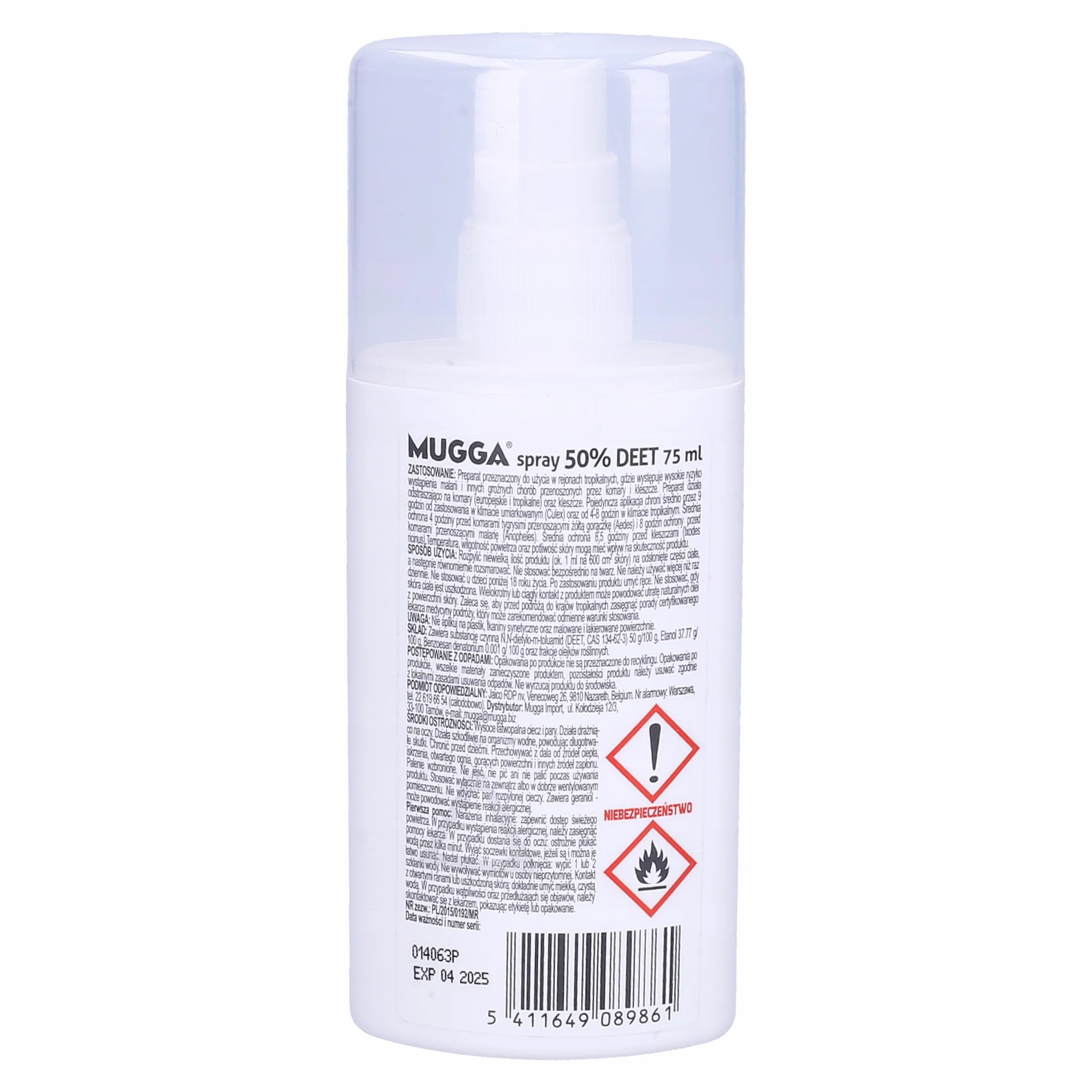 Mugga Spay Repellente per Insetti 75 ml 50% Extra Strong Anti Zanzare