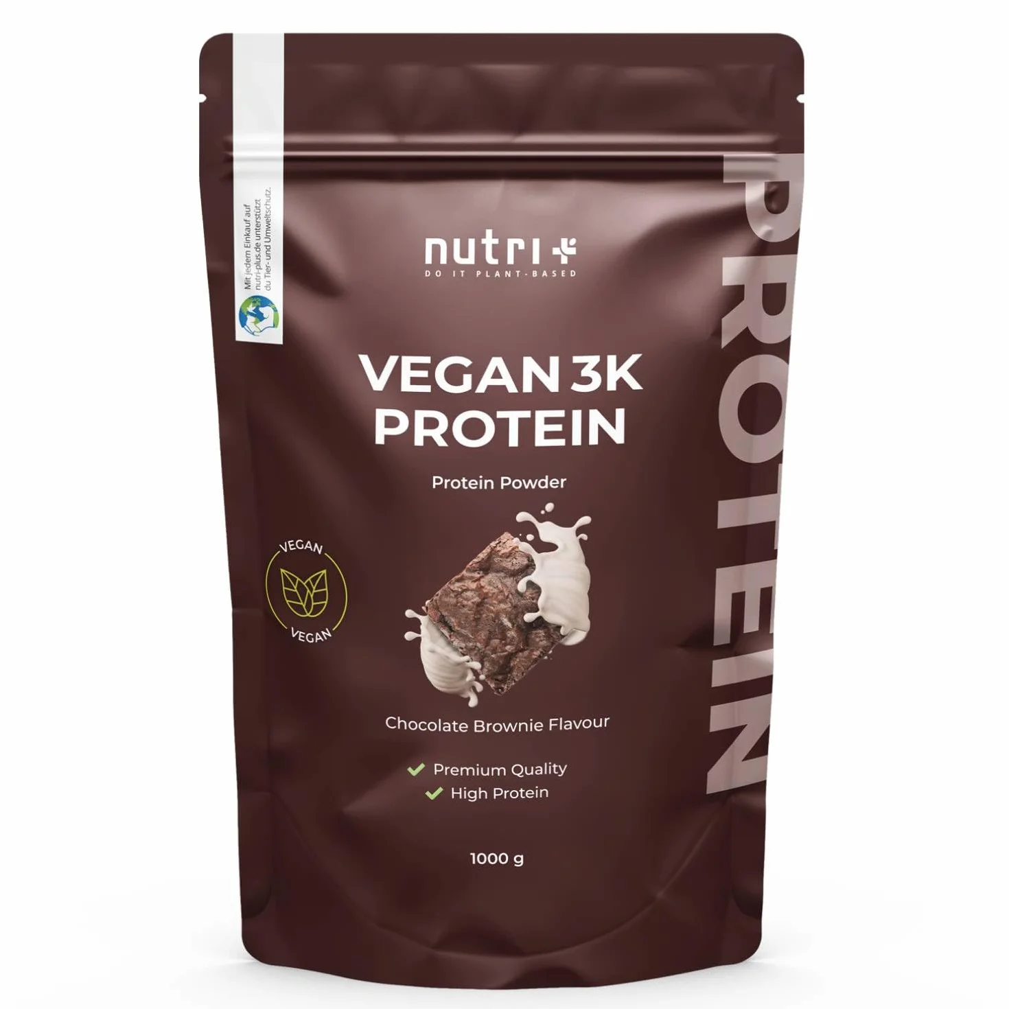 Nutri+ Proteina in Polvere 3k Brownie al Cioccolato Proteine Polvere Proteica senza Lattosio Isolato proteico Vegan