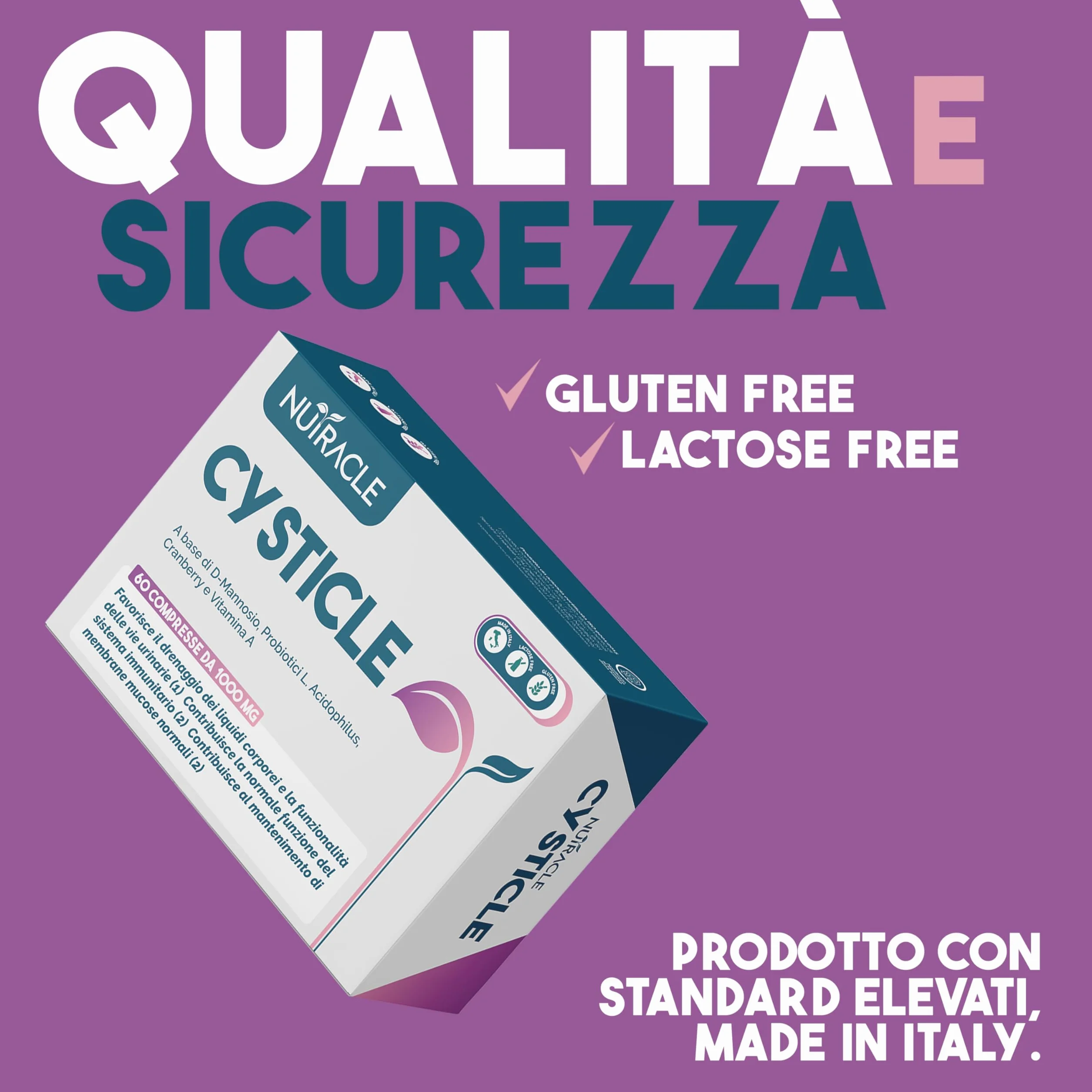CYSTICLE | D-Mannosio Puro 1200mg | Integratore Cistite, con Mirtillo Rosso, Probiotici e Vitamina A | Per Candida e Infezioni Vie Urinarie | Vegan, Senza Glutine (60 compresse (Confezione da 1))