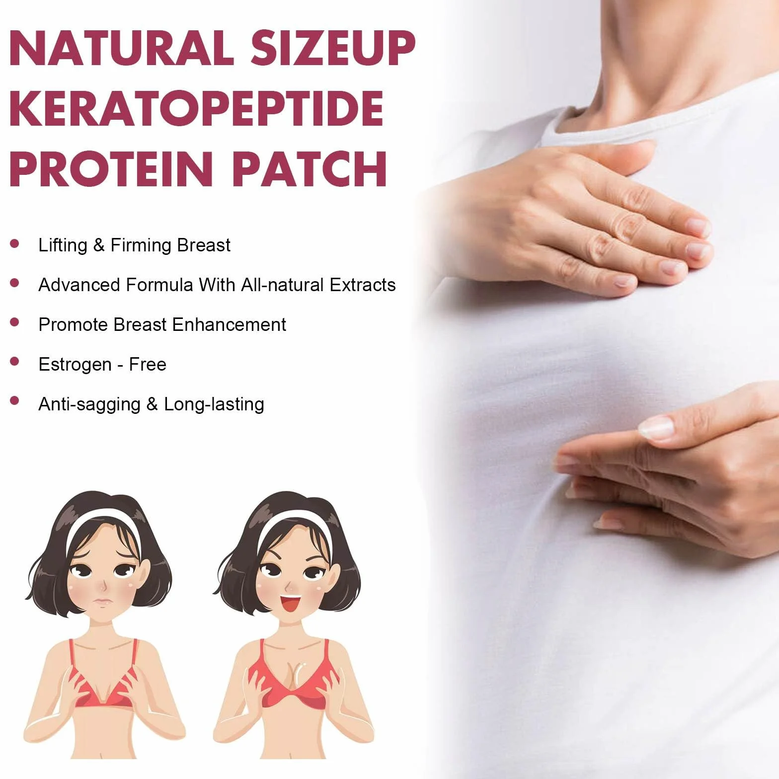 Cuscinetti per l'ingrandimento del seno naturali cheratina peptide push-up tonificanti sollevanti set da 2
