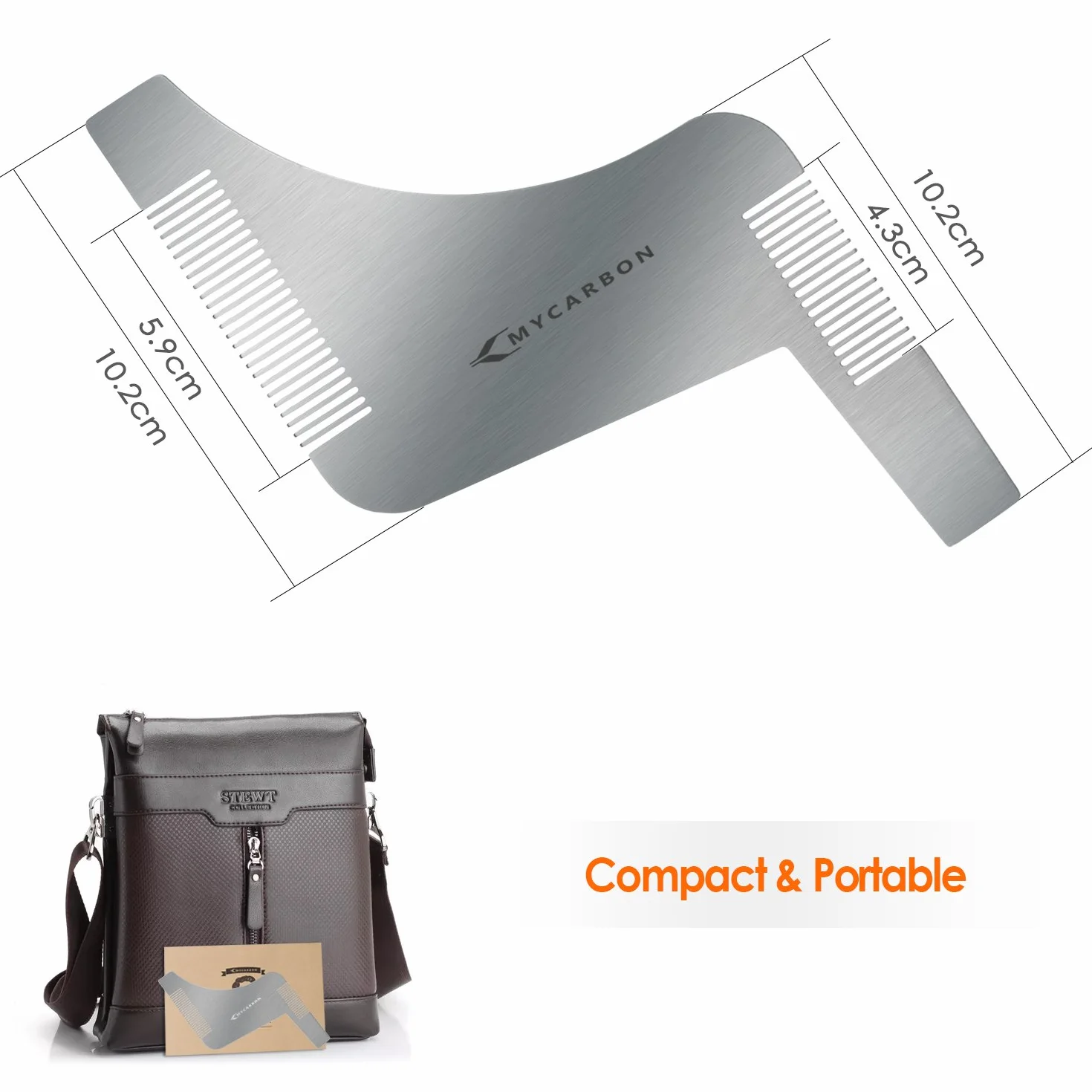 MYCARBON Pettine Barba Forma Uomo in Acciaio Inossidabile Disegno Z per Styling Taglio Barba Pettine da Barba Modellante Portatile