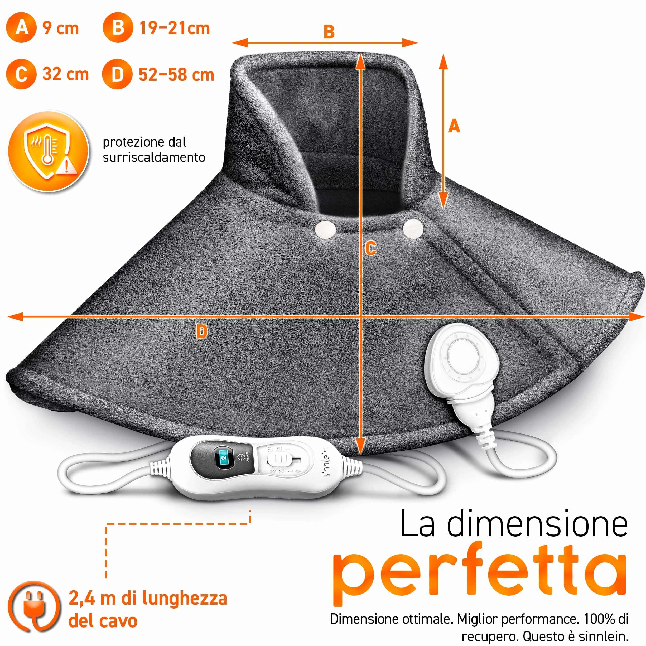 sinnlein Termoforo Elettrico per Cervicale e Spalle | Cuscinetto Riscaldante con 3 Impostazioni di Temperatura e Spegnimento Automatico | Cuscino Riscaldante con Spegnimento Automatico e 100W (Grigio)
