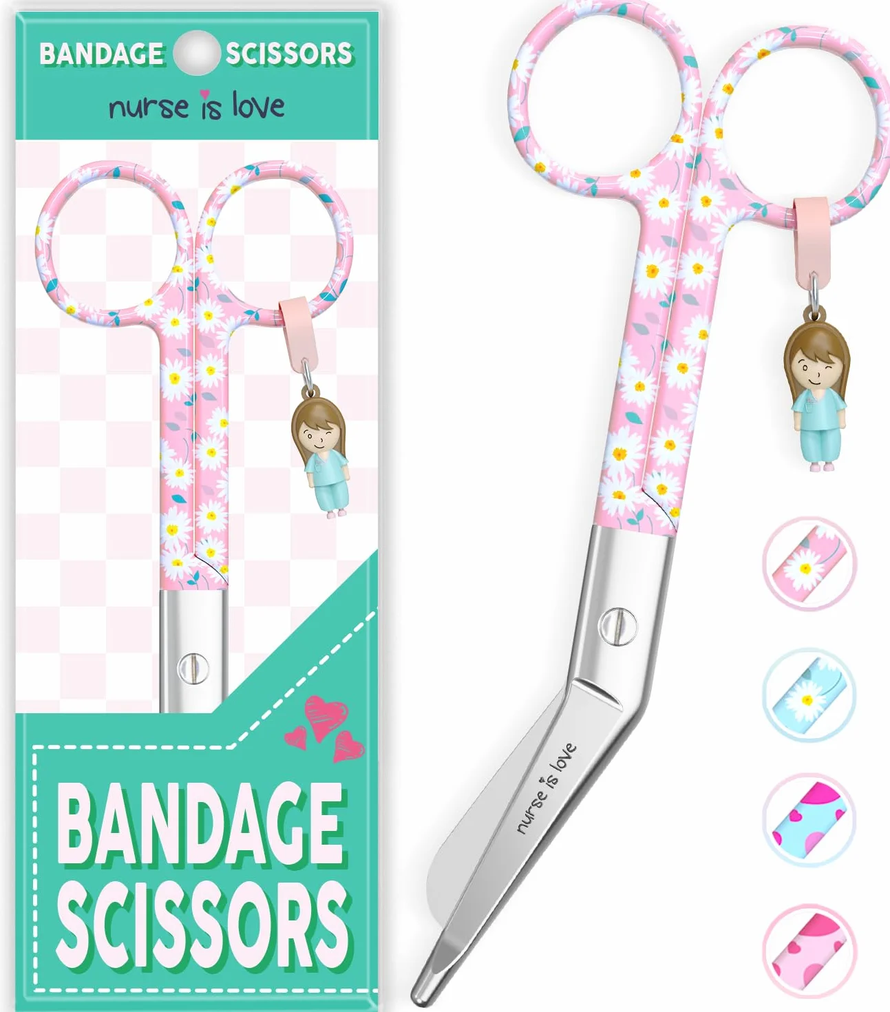 Forbici Infermiere Curve Punta Arrotondata per Bendaggio Kit Pronto Soccorso Accessori Margherite Rosa
