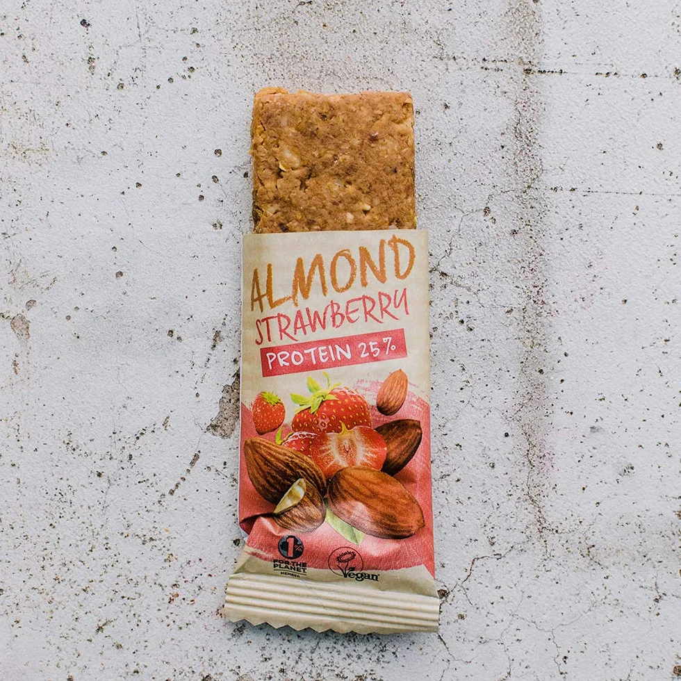 Mulebar Barre Proteine Vegane 100% Naturali 24% Proteine Gusto Mandorla Fragola