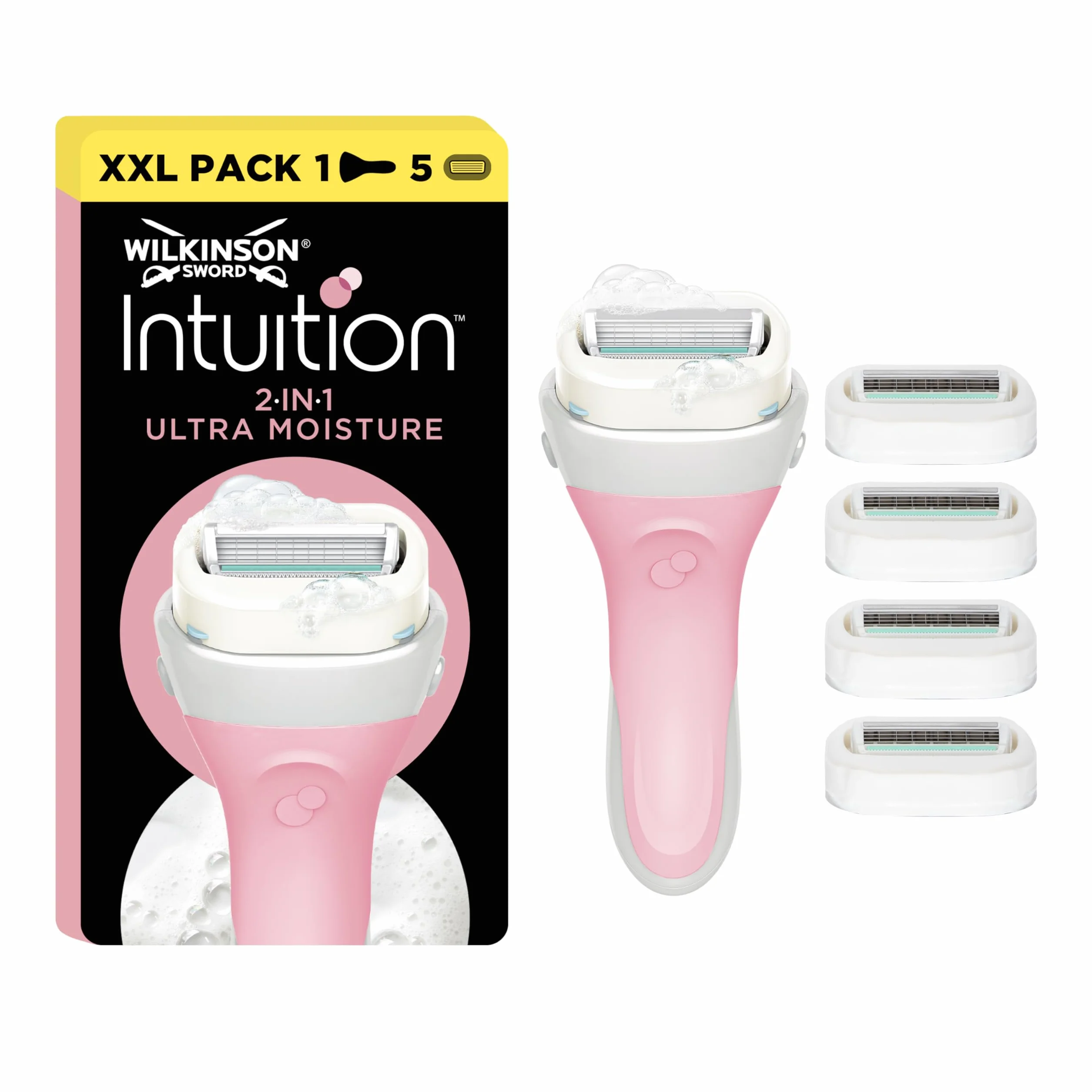 Wilkinson Sword Intuition Ultra Moisture XXL Pack Rasoio Donna 1 Rasoio 5 Lame Ricarica Sapone Burro Karité
