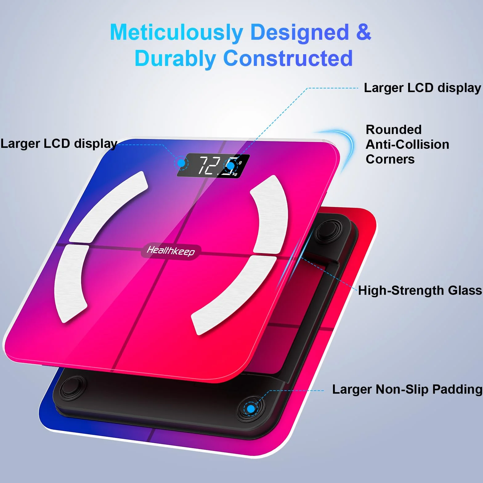 Healthkeep Bilancia Impedenzimetro Bluetooth alta precisione 13 indicatori per Android iOS Max 180kg 28x28 cm