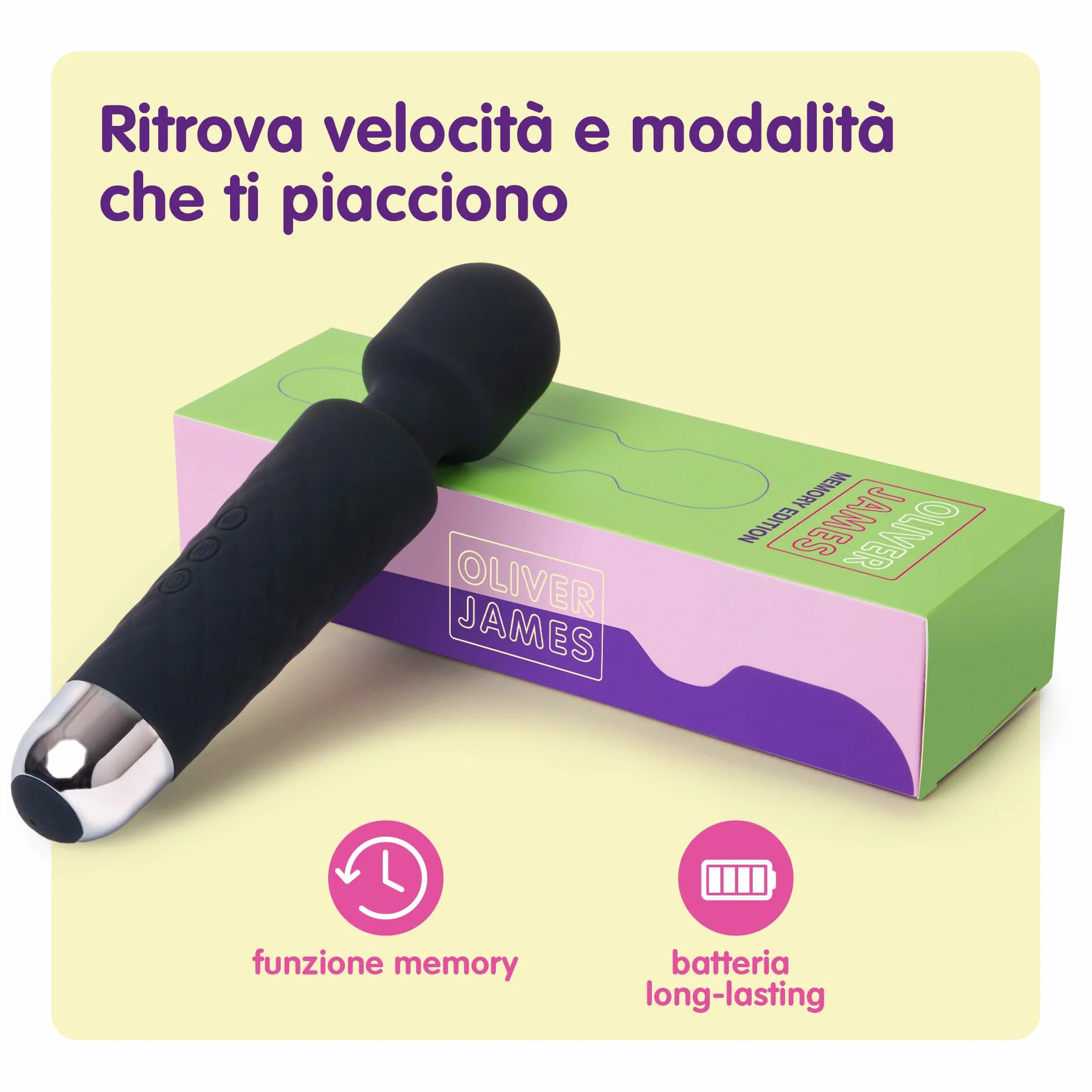 Oliver James Massaggiante Personale Elettrica, 20 modalità di vibrazione 8 velocità per Massaggi Rilassanti e per Alleviare la Tensione Muscolare, borsa da viaggio (Edizione limitata: Memoria Nero)