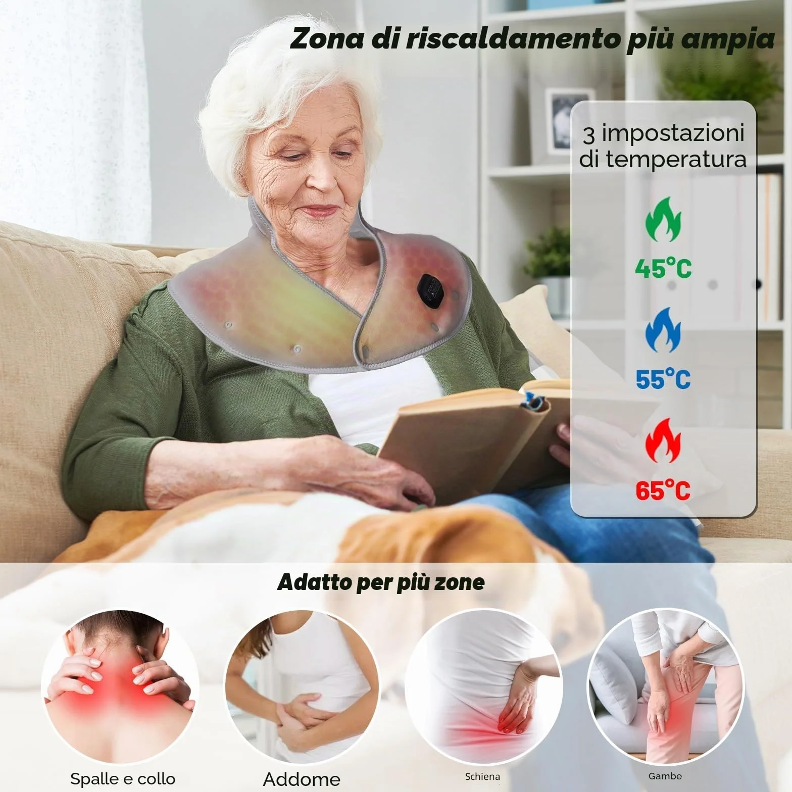 Cuscino termico senza fili per collo e spalle - 3 livelli di temperatura, 3 livelli di vibrazione, 3 timer, ricarica USB - Cuscino termico elettrico portatile, regalo per donne