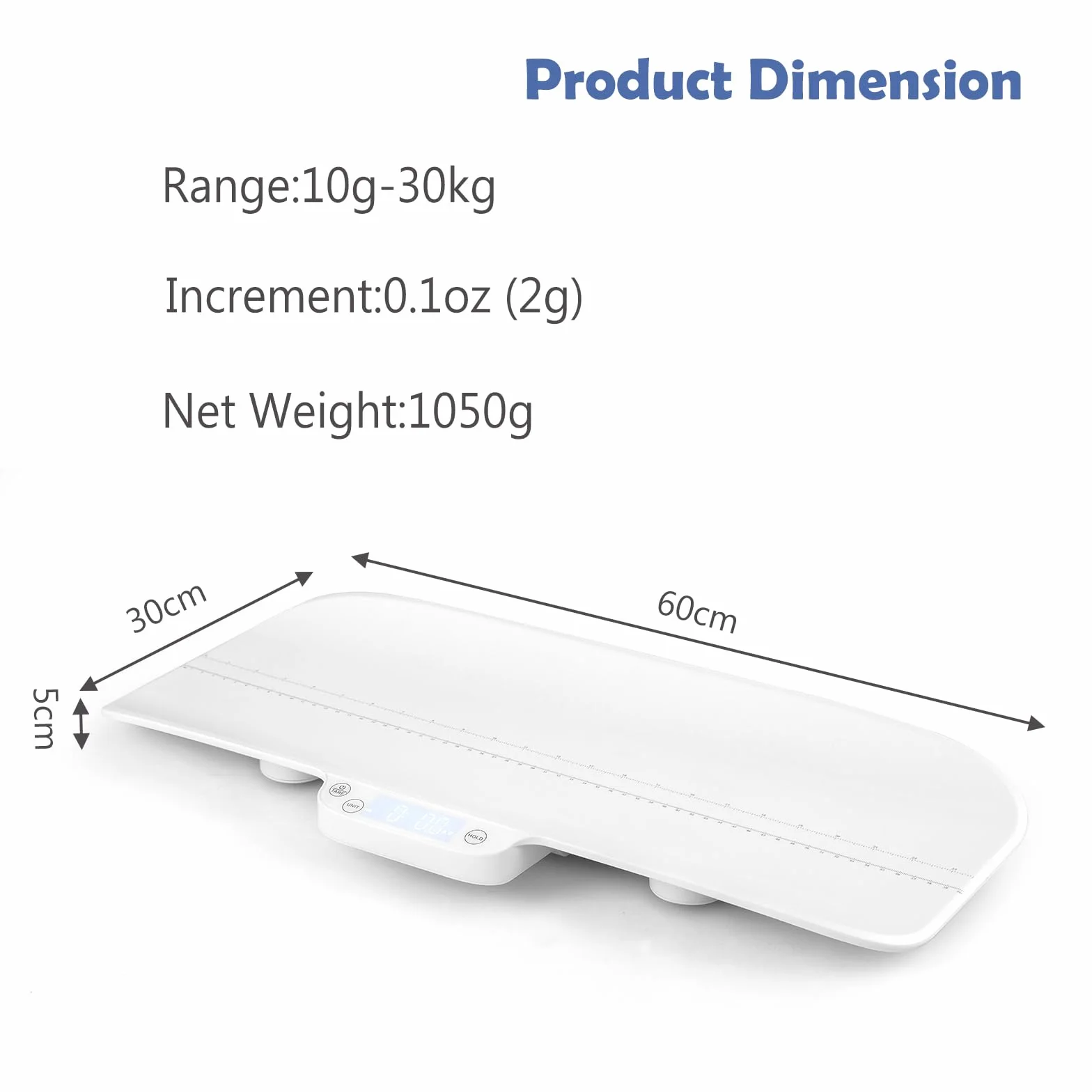 LIFEZEAL Bilancia Neonati 30kg con Misura Altezza, Schermo LED, Tare, Antiscivolo