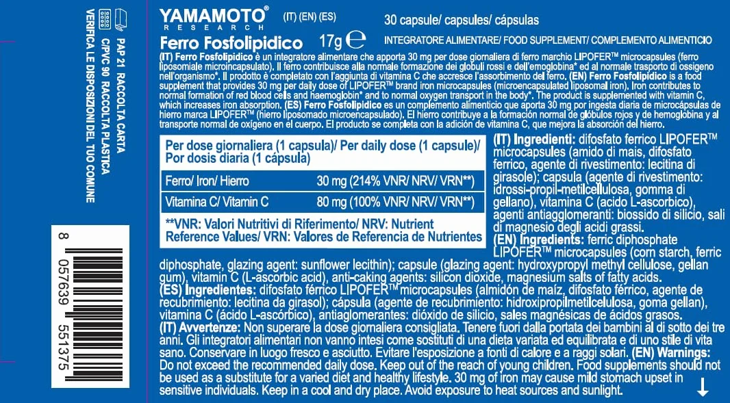 Yamamoto Research Ferro Fosfolipidico, 30 capsule 17g