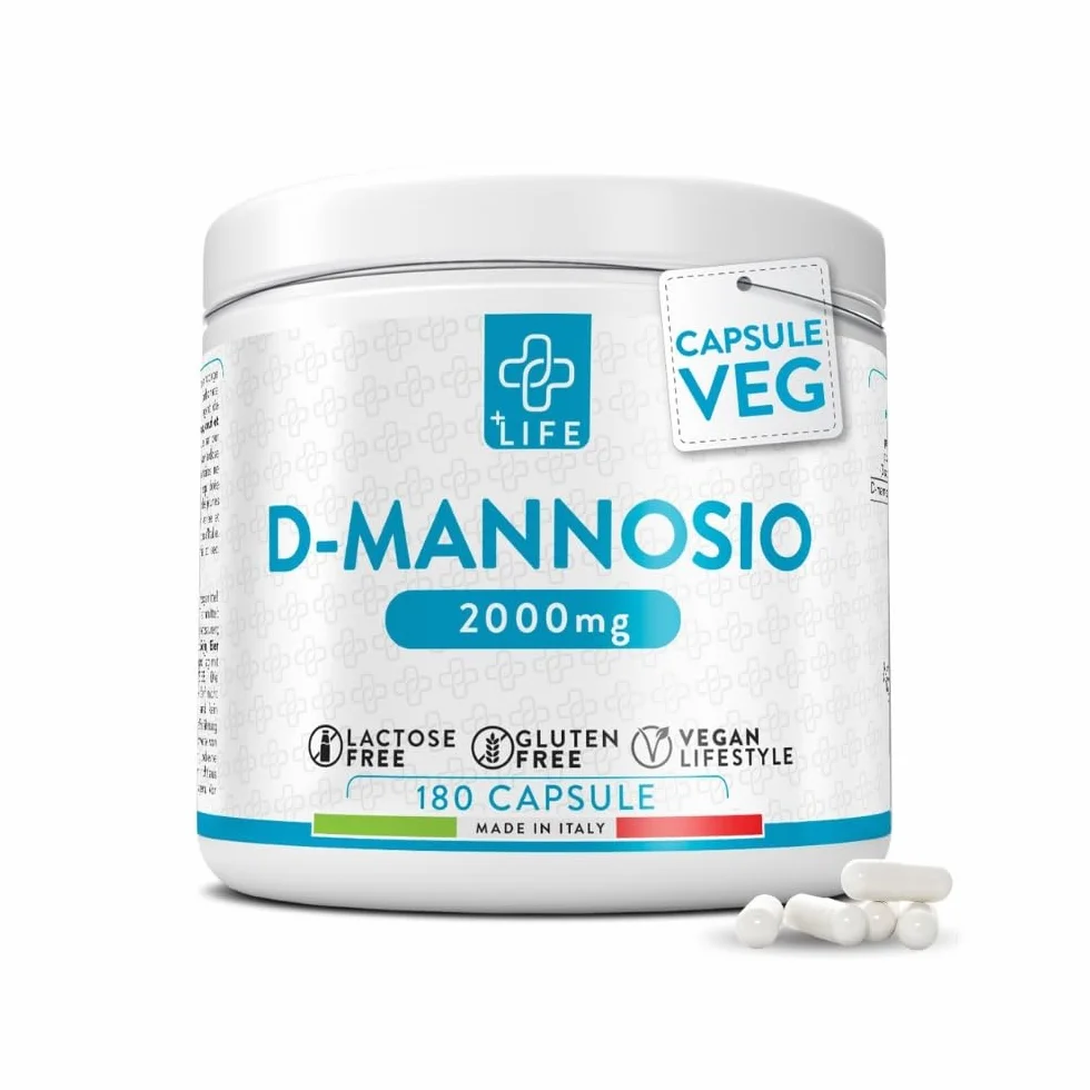 D Mannosio Puro 2000mg 180 Capsule PiùLife, 3 Al Giorno, Integratore Vie Urinarie Donna, Integratore Cistite, Benessere Quotidiano, Sostituto Al Mirtillo Rosso