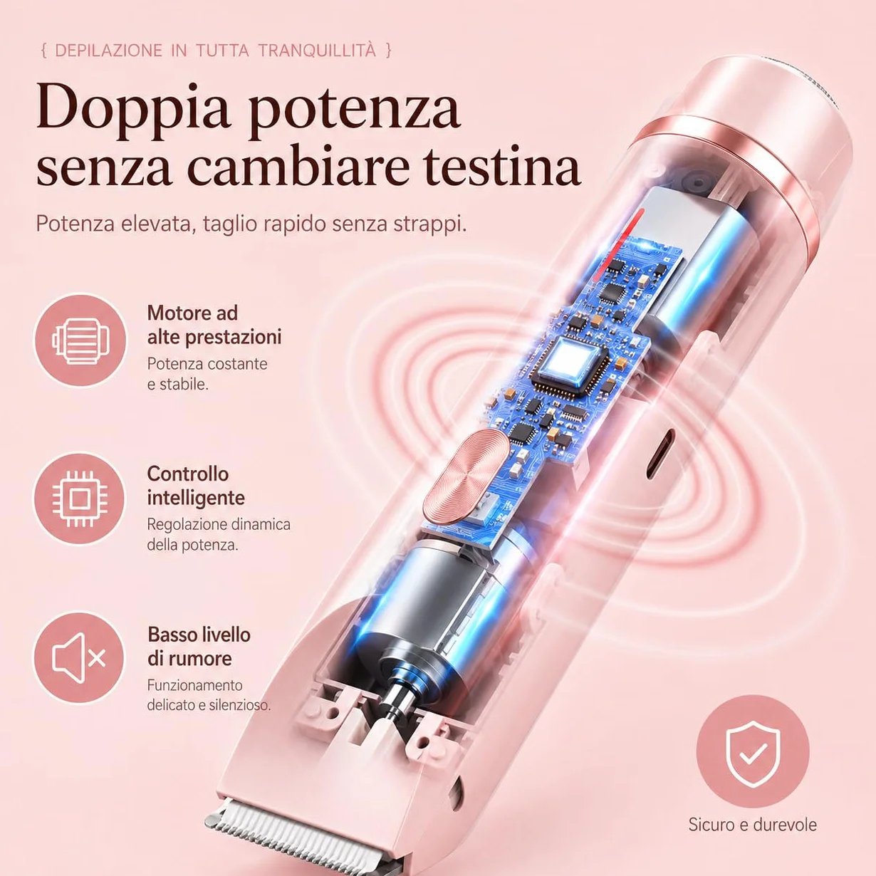 Rasoio Elettrico Donna 2 in 1 IPX7 Impermeabile Depilatore Bikini Doppia Testina