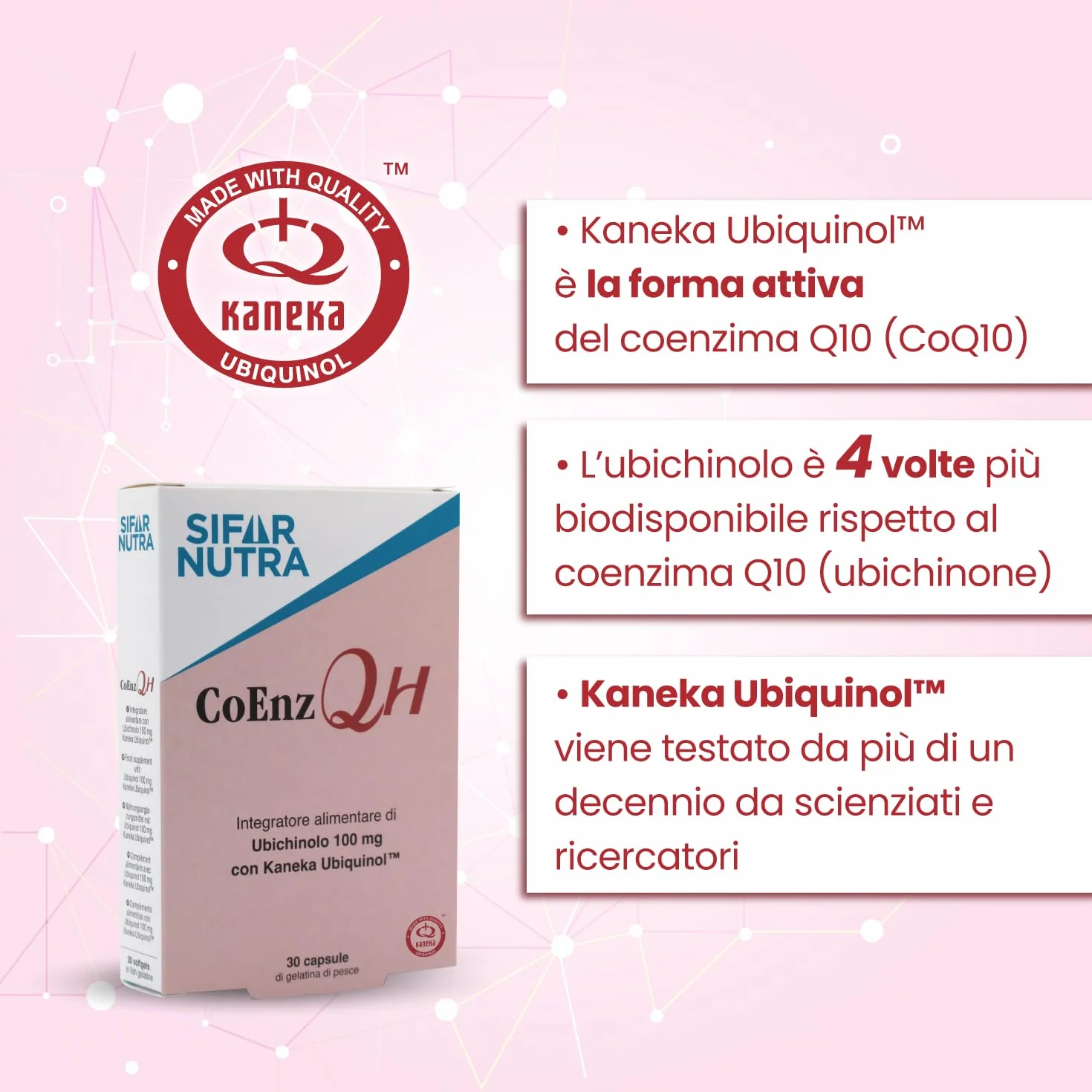 Sifar Nutra CoEnz QH | Kaneka QH | forma attiva di coenzima Q10 | UBICHINOLO 100mg | antiossidante e metabolismo energetico | 30 capsule