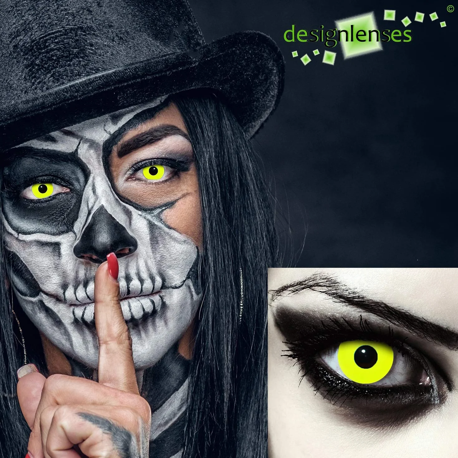 Lenti a contatto colorate gialle Halloween zombie senza gradazione 1 paio 2 pezzi + custodia Yellow Bigeye
