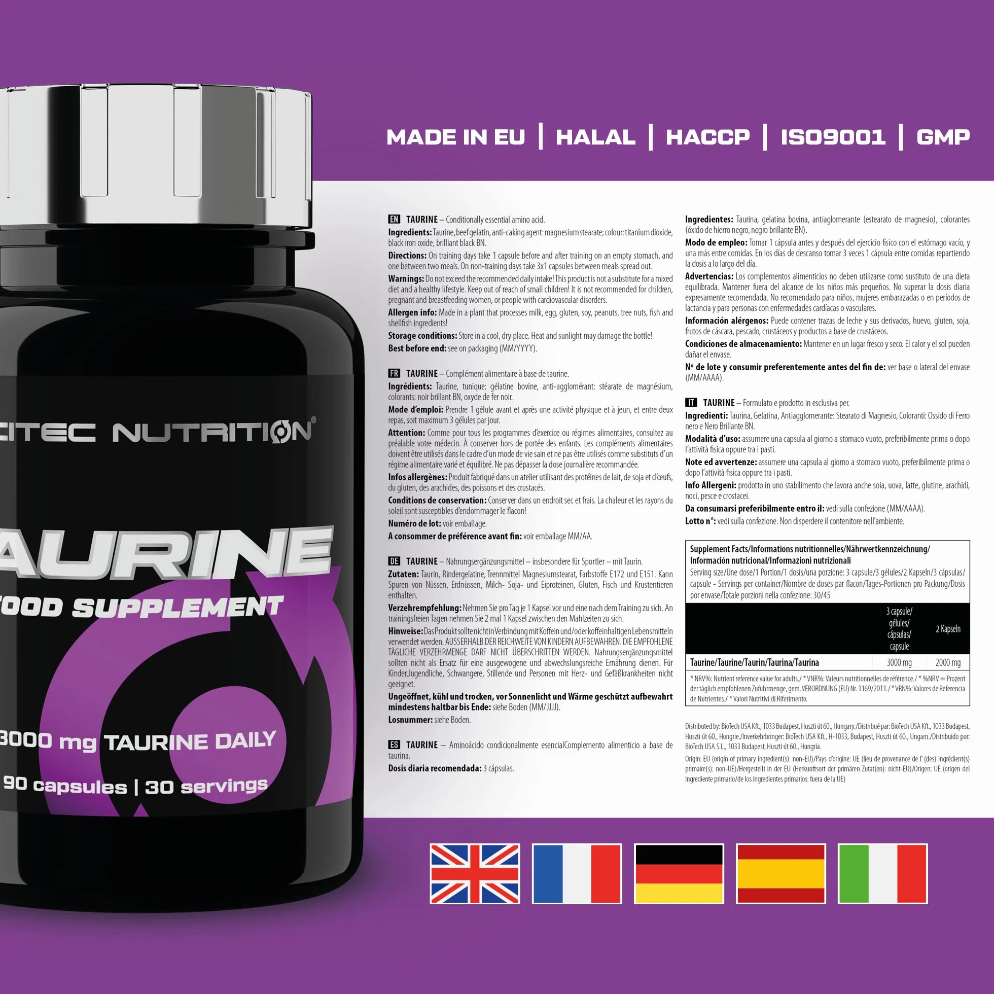 Scitec Nutrition Taurine 90 capsule integratore alimentare