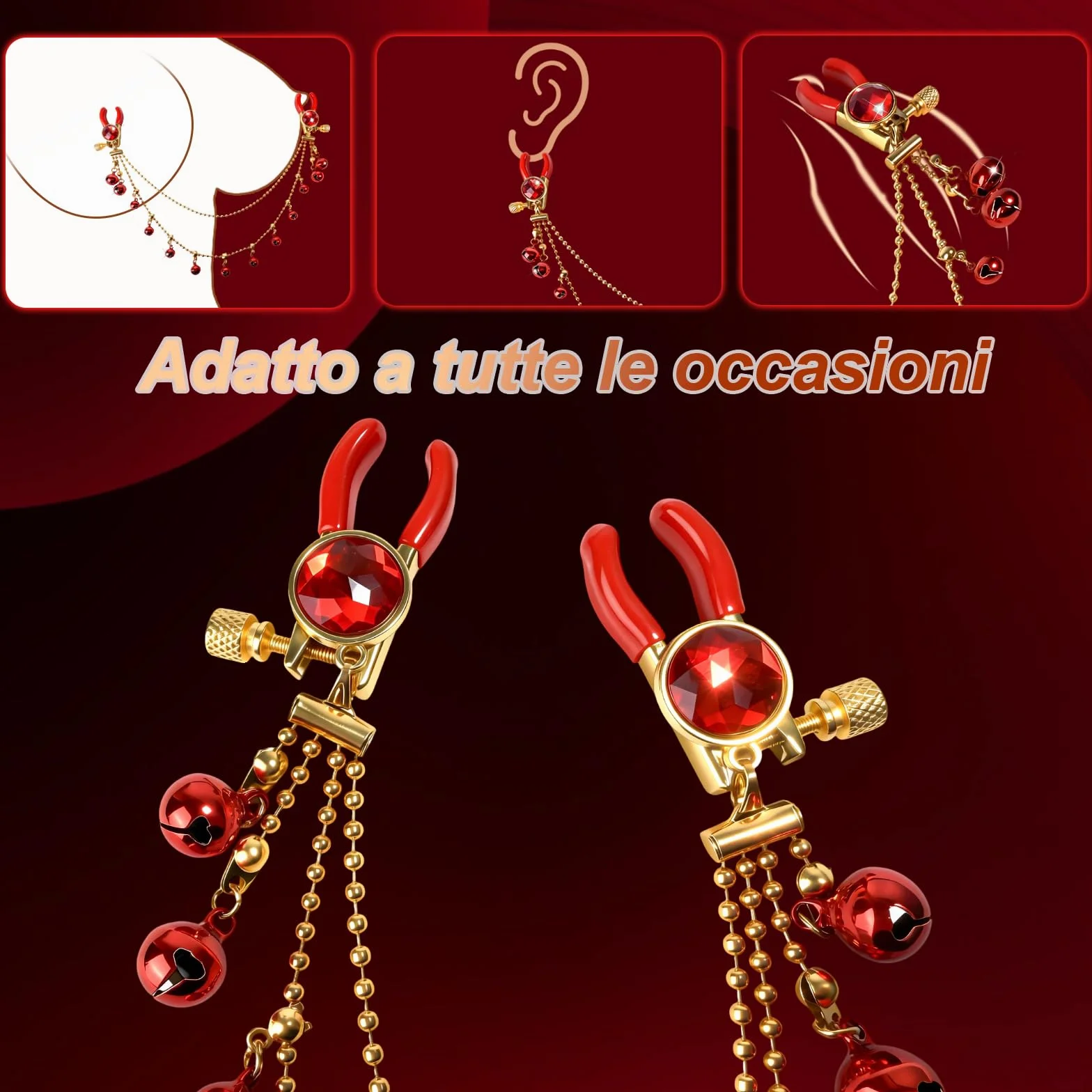 Morsetti per Capezzoli con Catena Pinze Capezzoli Regolabili Clip per Capezzolis Clip Pinza per Clitoride Giocattoli Capezzolis Stimolatori del Seno Femminile Massaggiatori al Seno Donna, Rosso