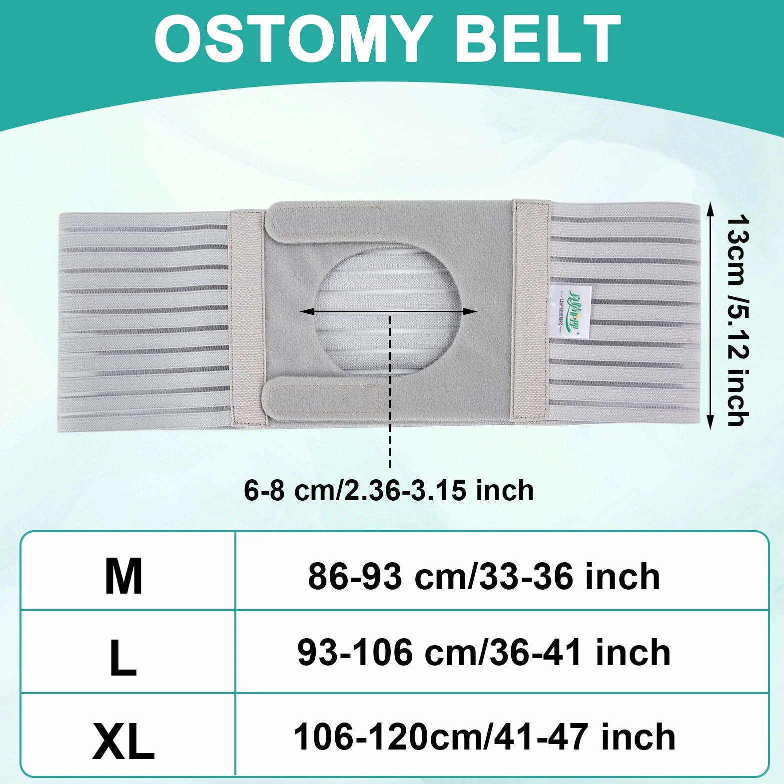 1 PCS Fascia Per Stomia Da Uomo E Donna, Cintura Per Stomia Larga 13 cm, Grigia Cintura Addominale Post Colostomia Per Prevenire L'ernia Parastomale, XL
